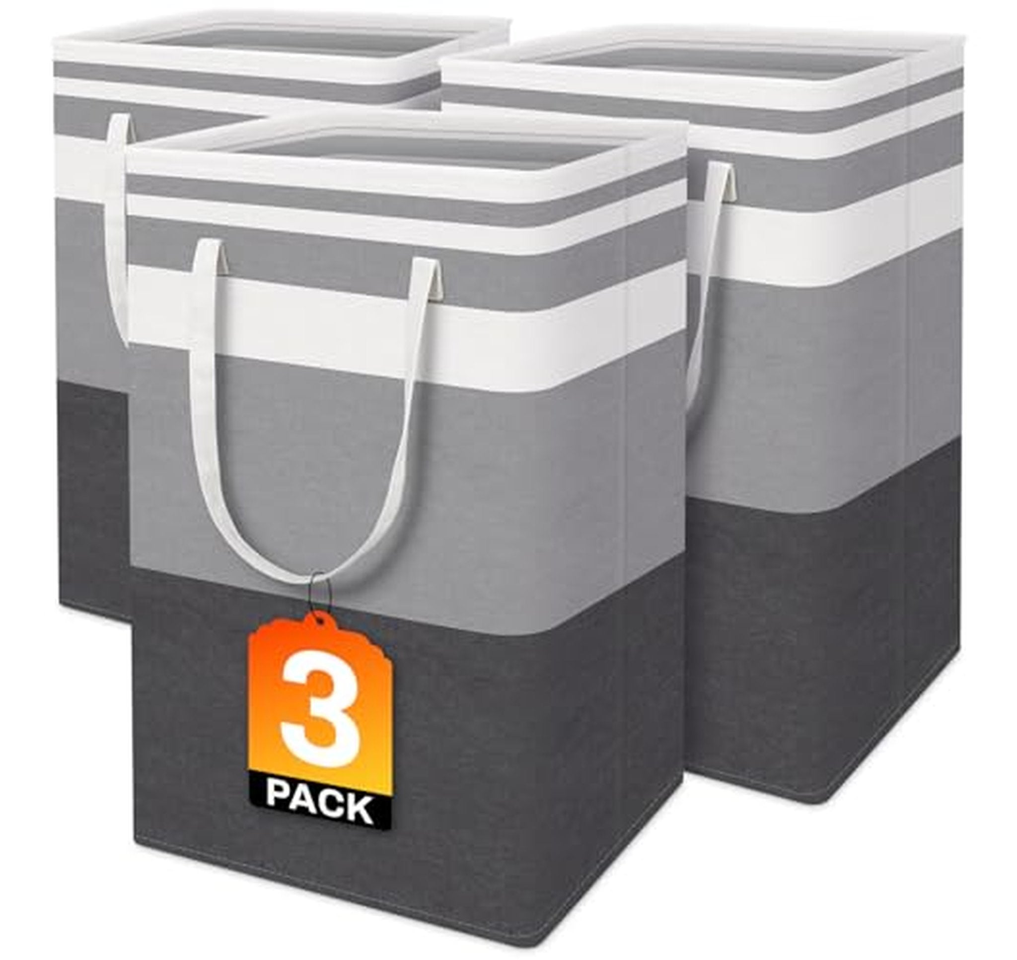 3 Pack Collapsible Freestanding Laundry Hampers 75L