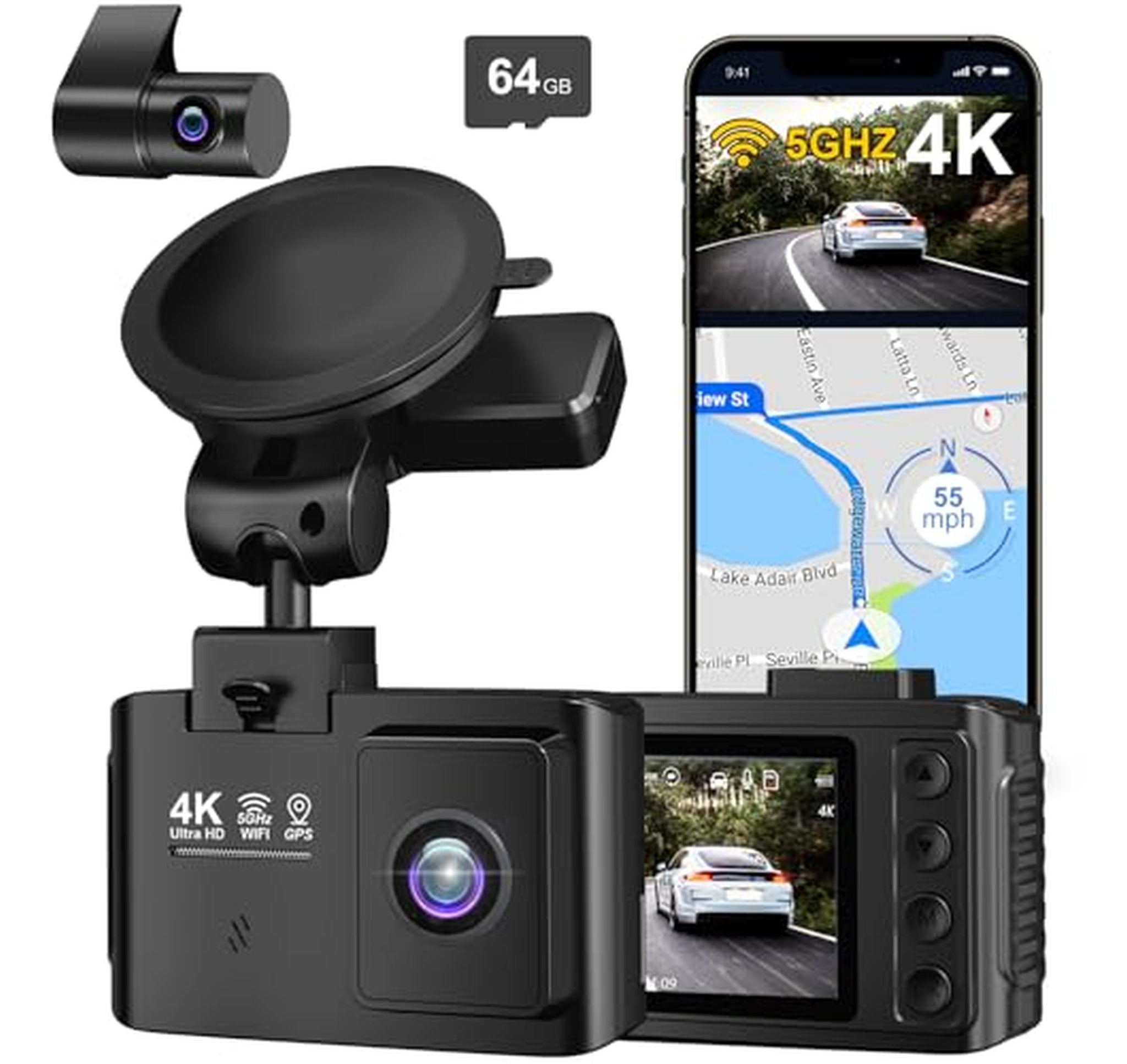 4K Dual Dash Cam with GPS and WiFi