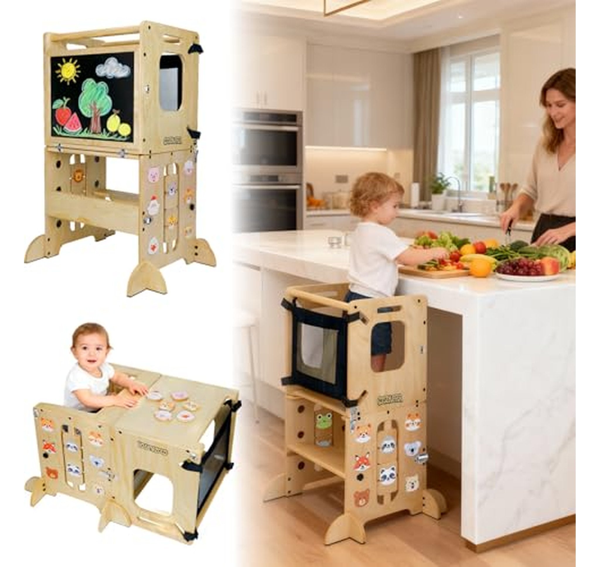 Foldable Toddler Kitchen Helper Tower with Chalkboard