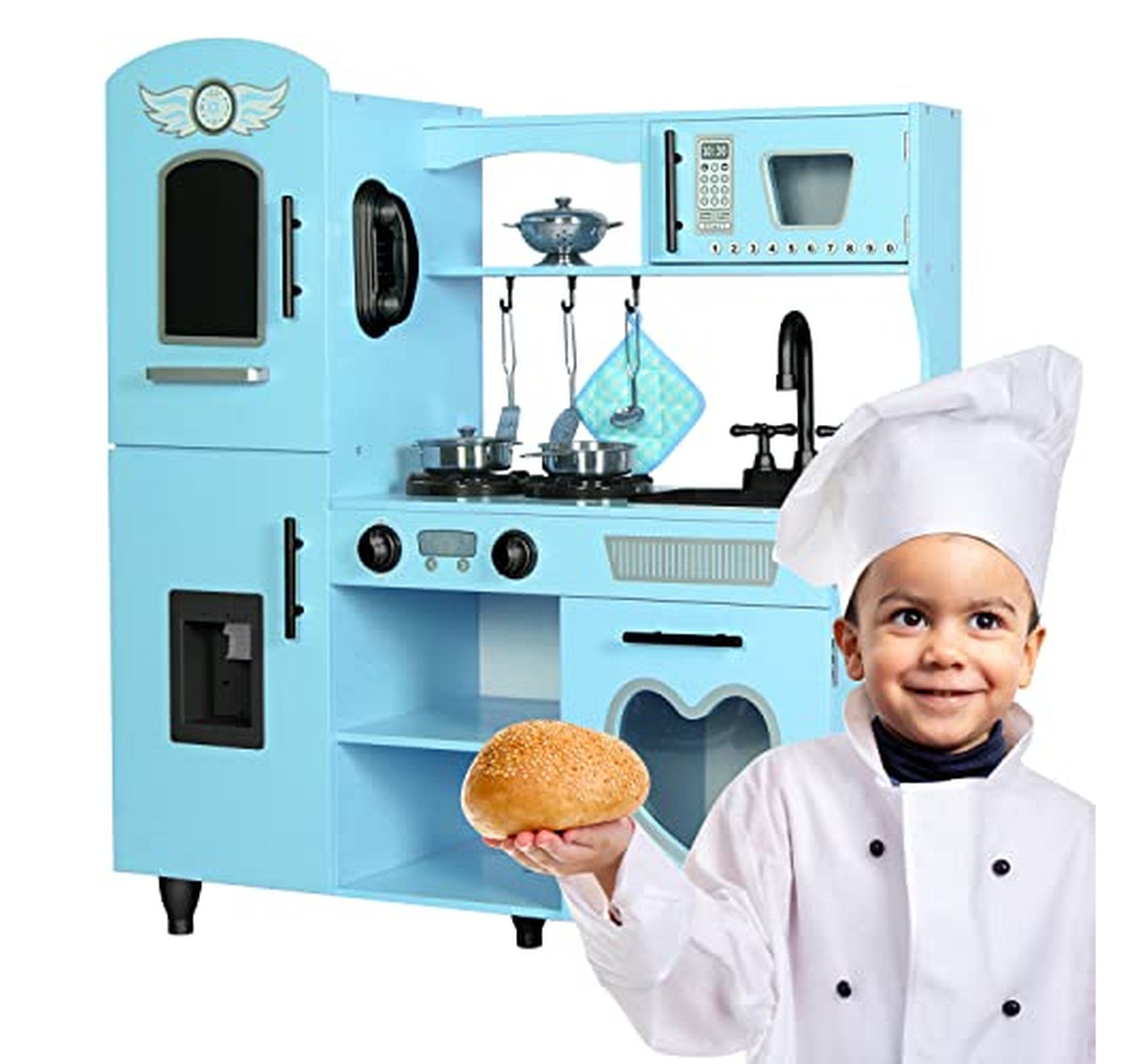 Wooden Kids Play Kitchen Set with Lights Sounds