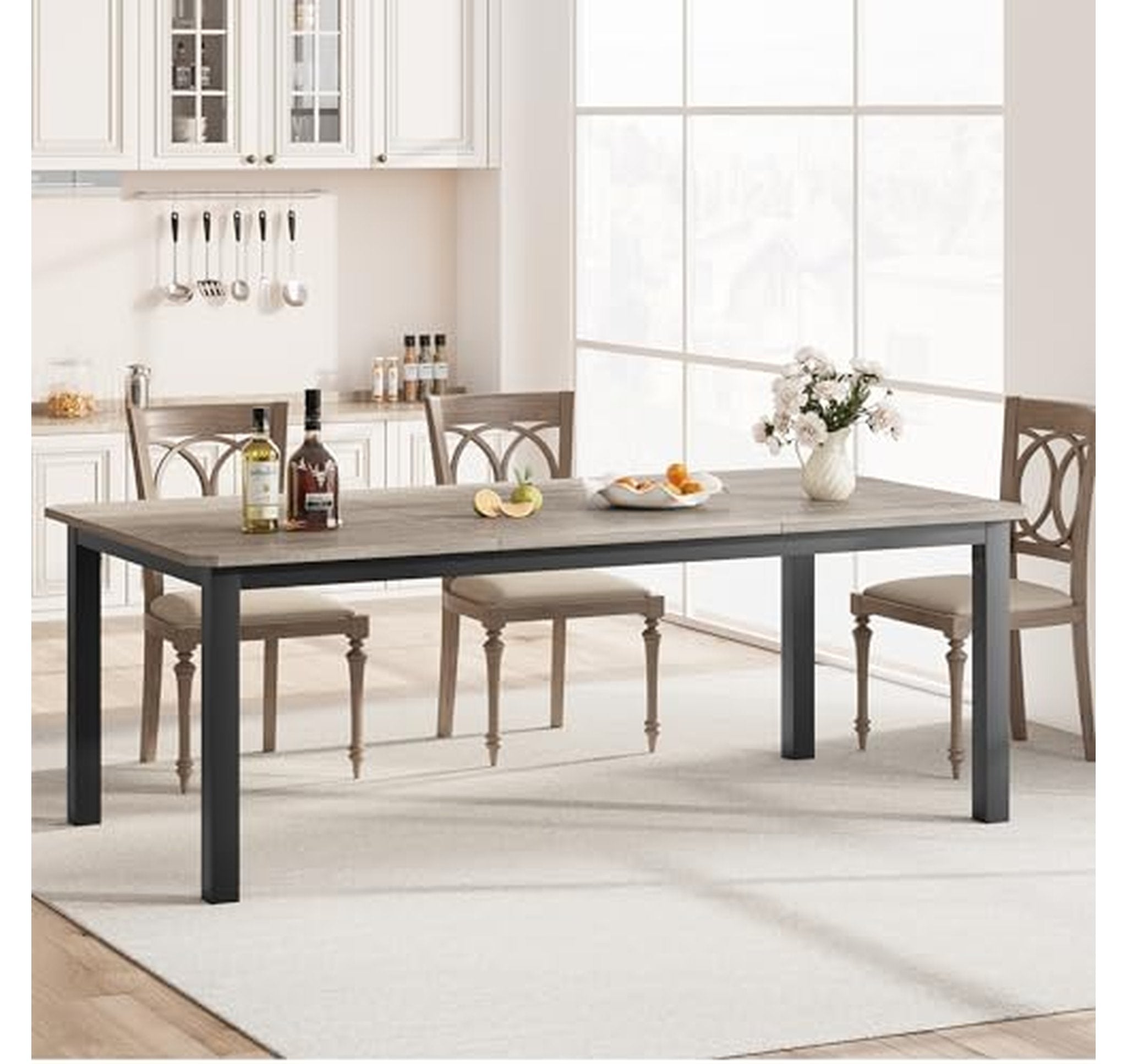 78-Inch Industrial Rectangular Dining Table for 6-8