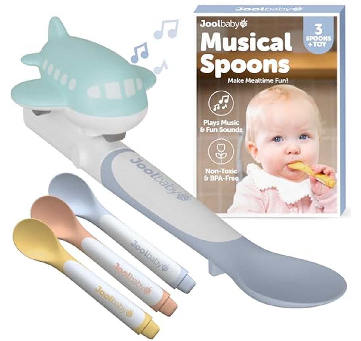 3 Pack Musical Baby Spoons with Airplane Feeder