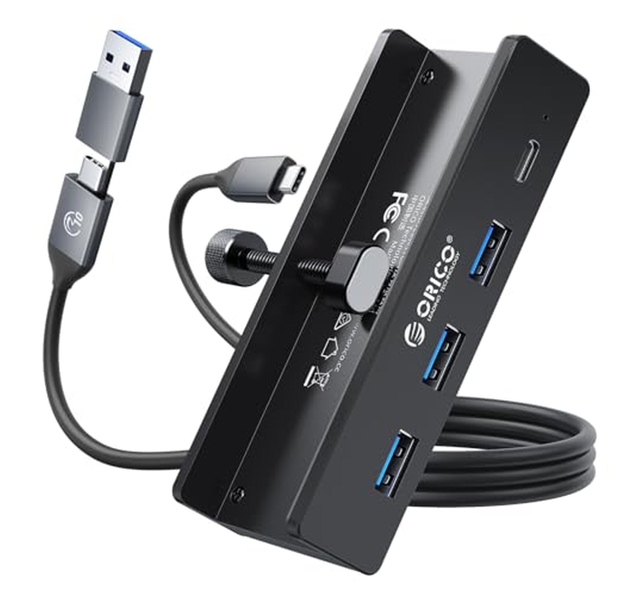 Clamp USB 3.0 Hub with USB-C Power Port
