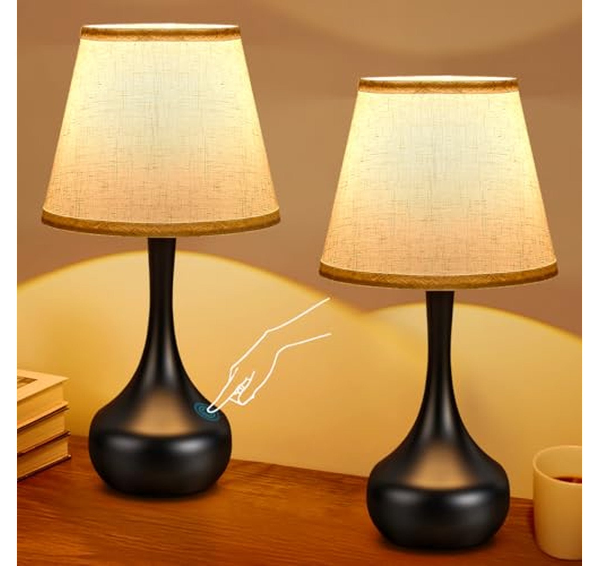 2 Pack Touch Dimmable Bedroom Table Lamps