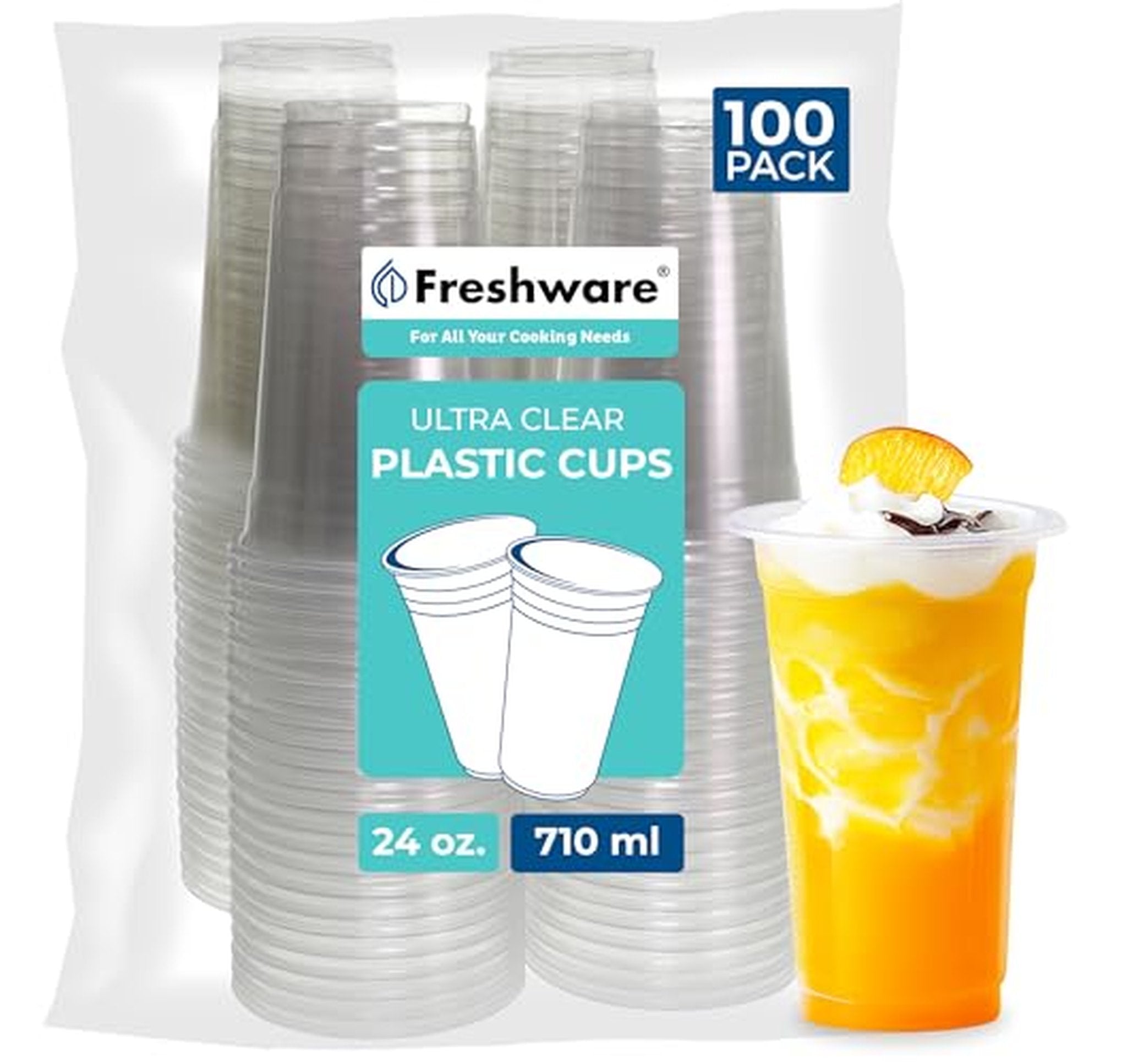 100 Pack 24 oz Disposable Plastic Cups