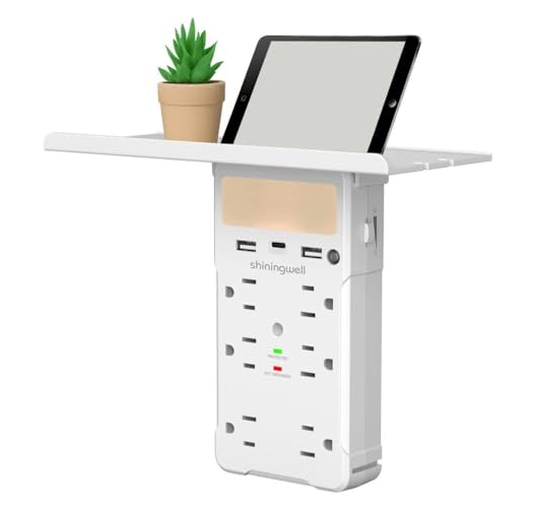 Outlet Extender with Shelf and Night Light