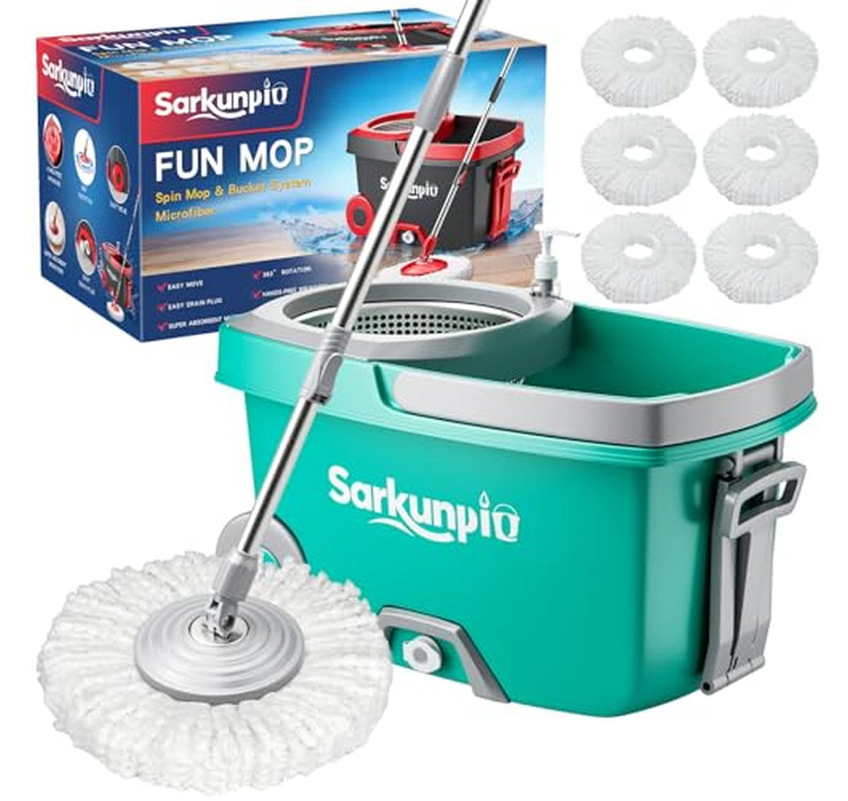 Spin Mop and Bucket Set with 6 Microfiber Heads