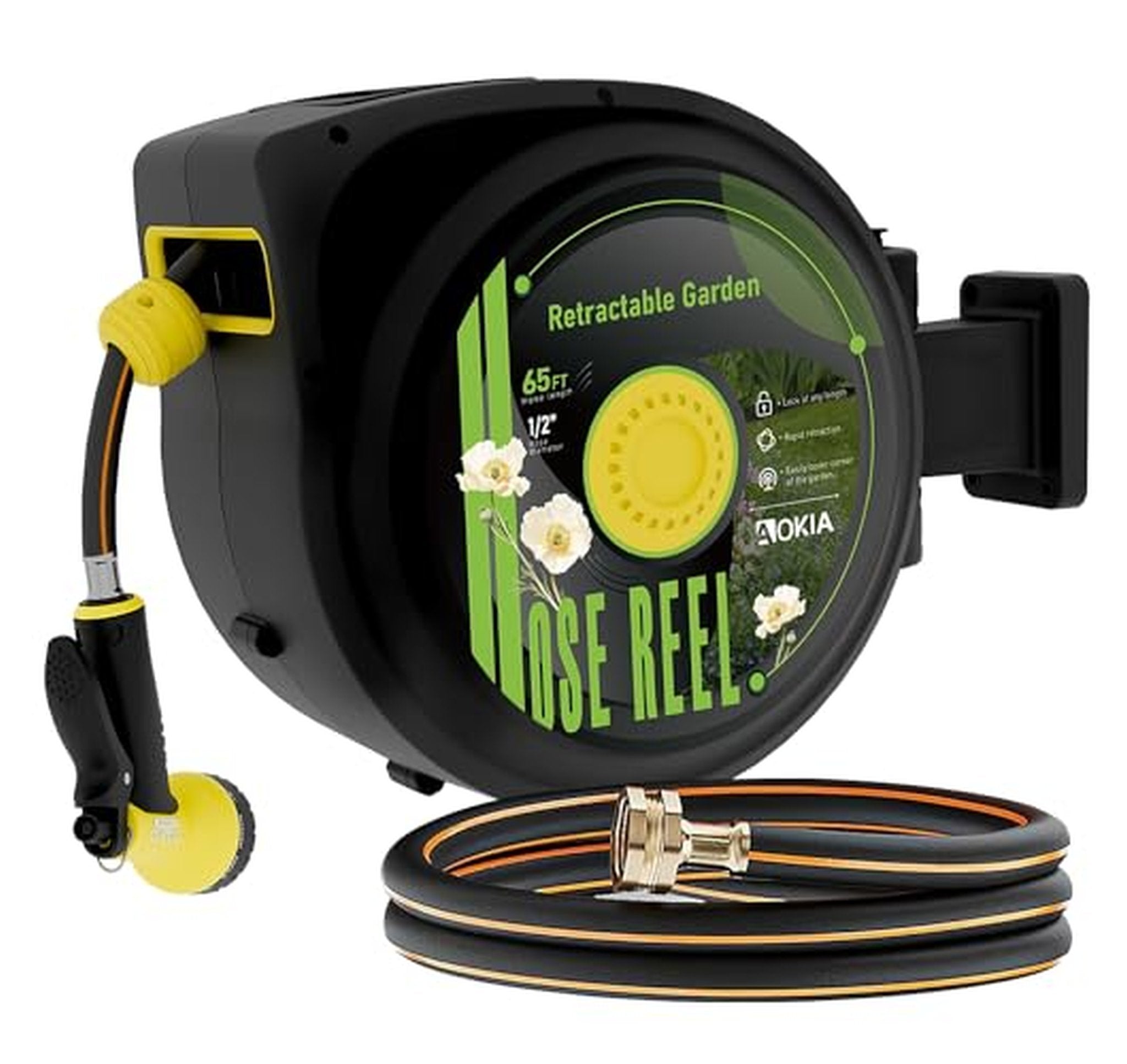 65ft Retractable Wall Mount Garden Hose Reel