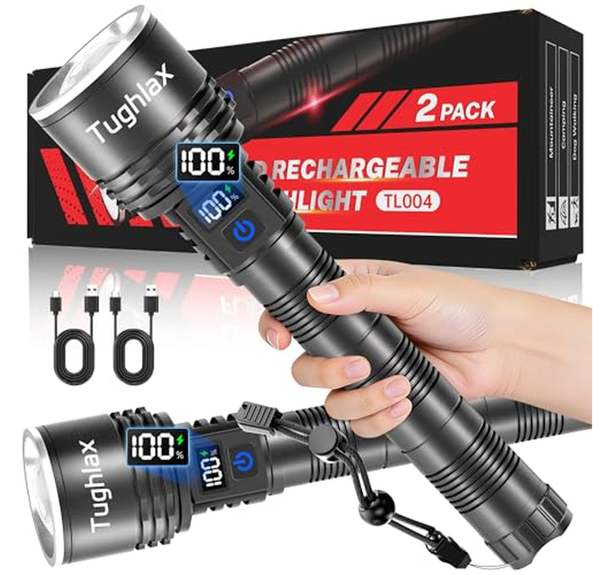 2 Pack High Lumens Rechargeable LED Tactical Flashlights