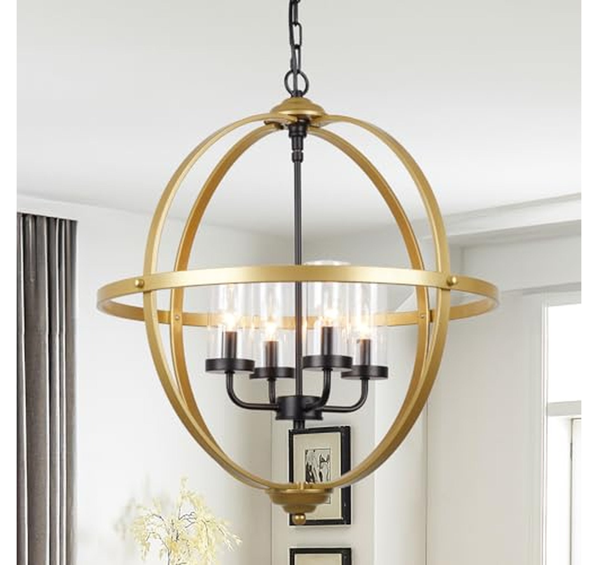 4-Light Farmhouse Globe Orb Chandelier Pendant Light