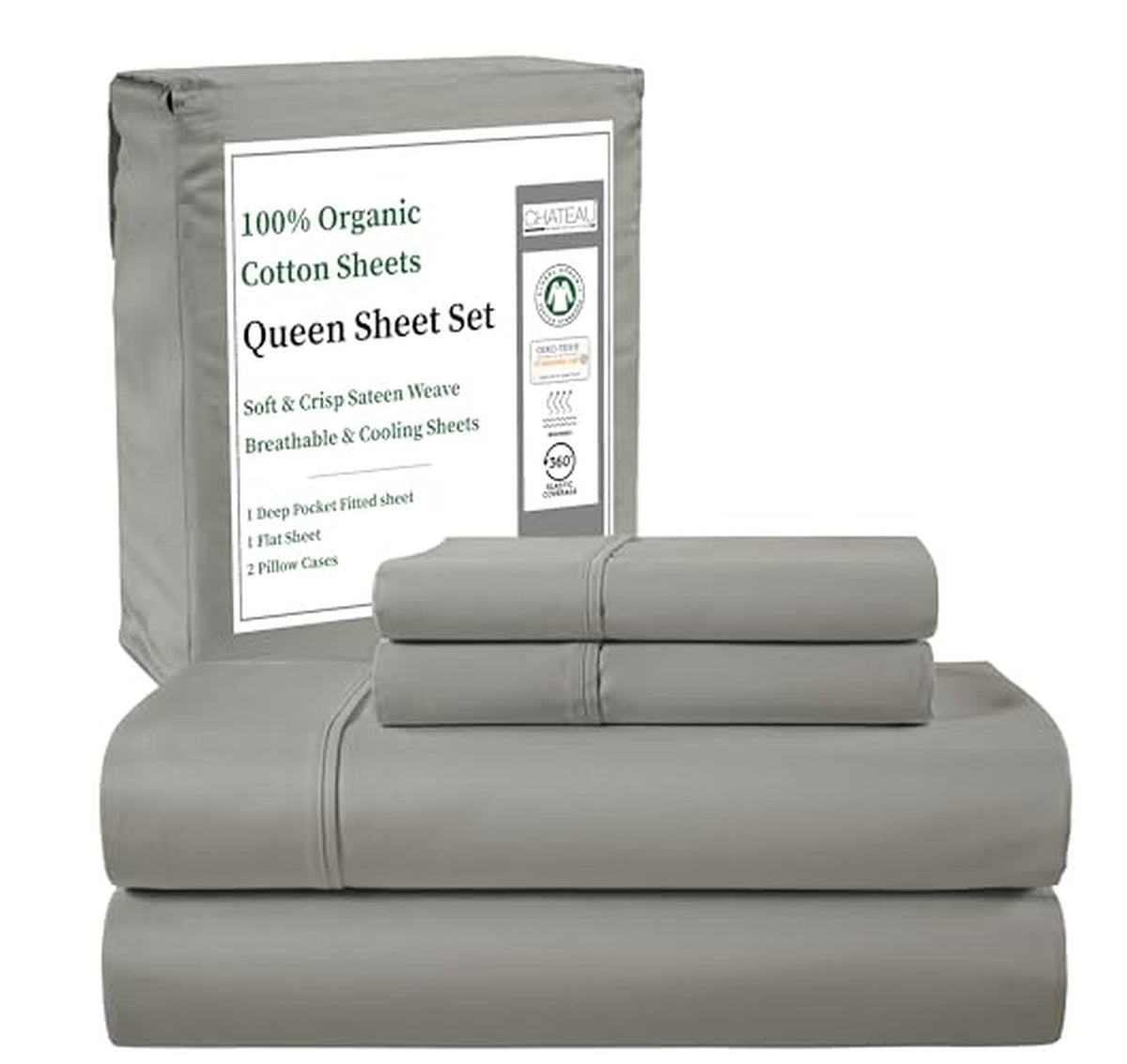 Organic Cotton Queen Cooling Sateen Sheet Set