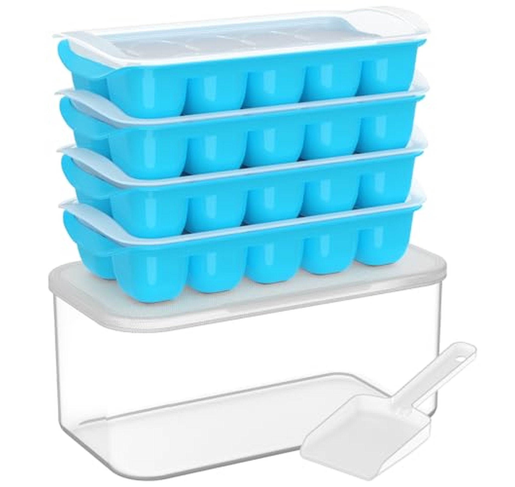 4 Pack Silicone Ice Cube Trays with Lid and Bin