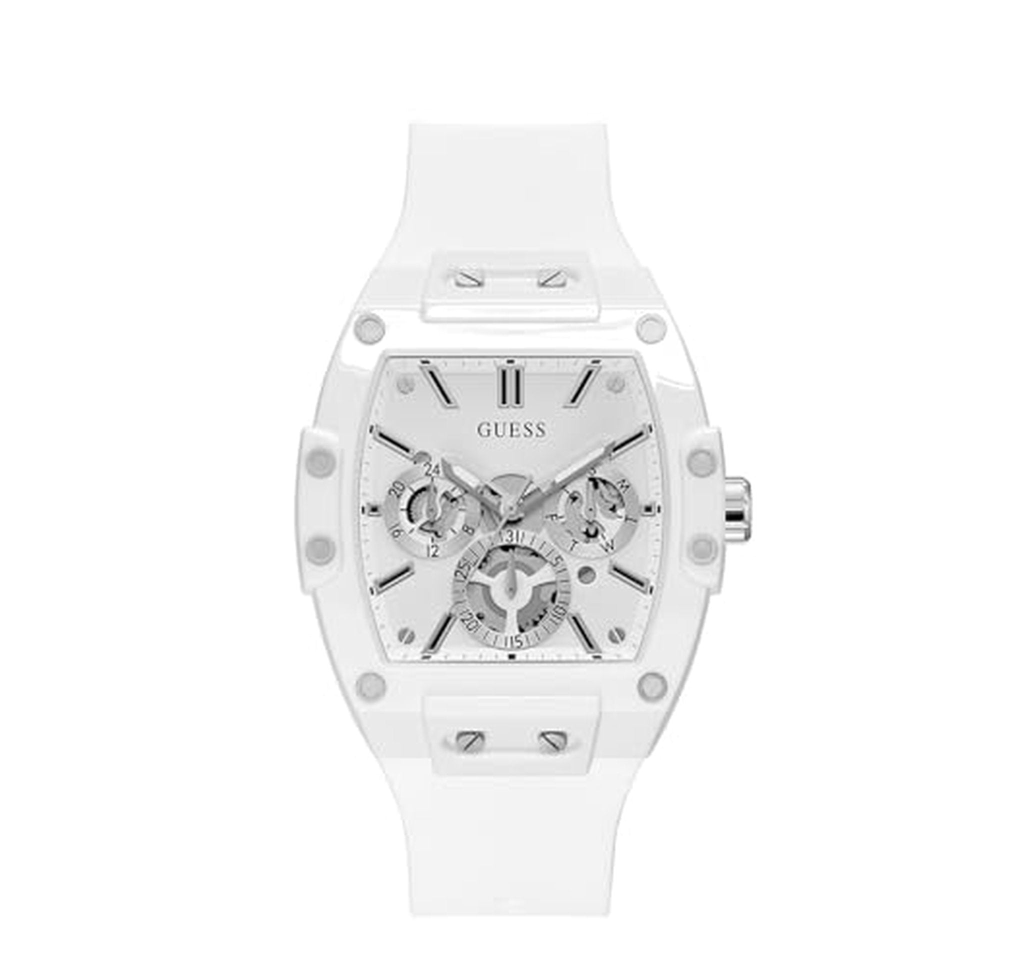 GUESS Multifunction Skeleton Dial Silicone Strap Watch