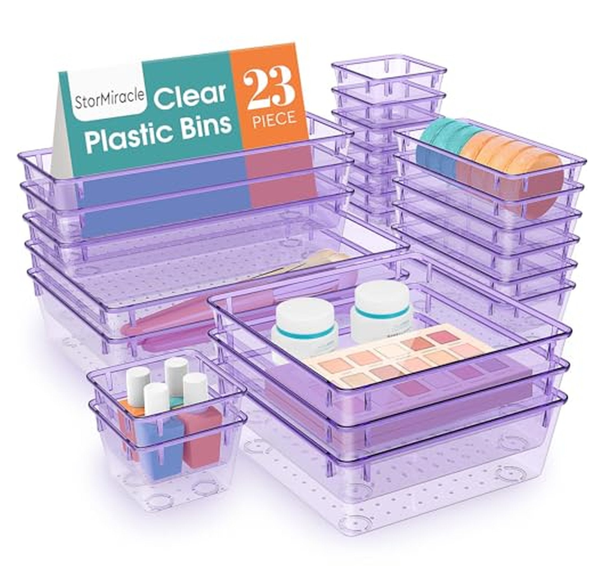 23 Pack Clear Drawer Organizer Trays Set