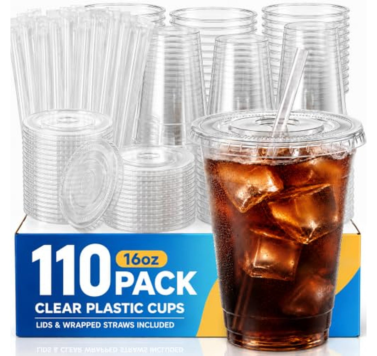 110 Pack 16 oz Disposable Plastic Cups with Lids