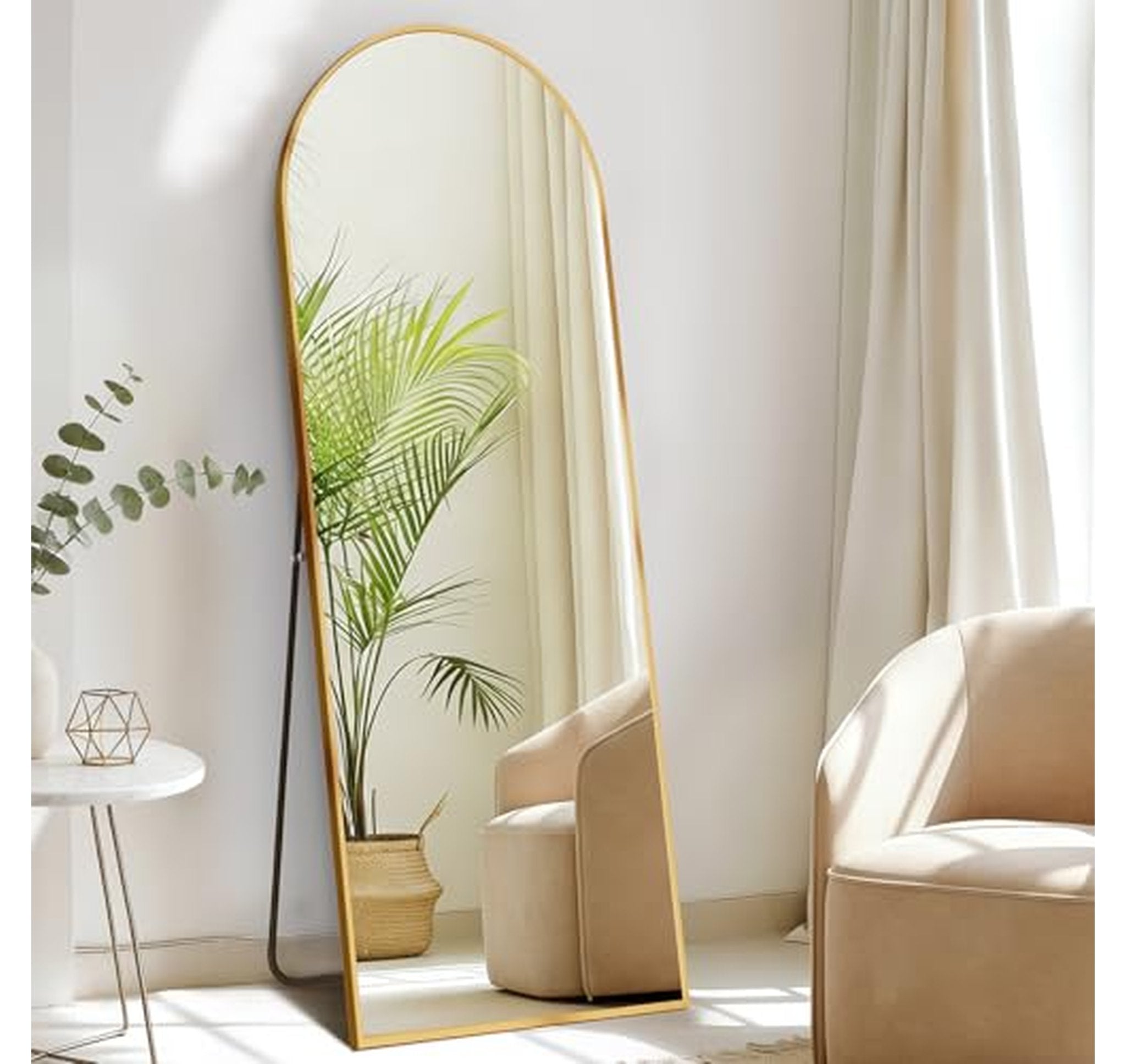 Arched Full Length Standing Mirror with Aluminum Frame