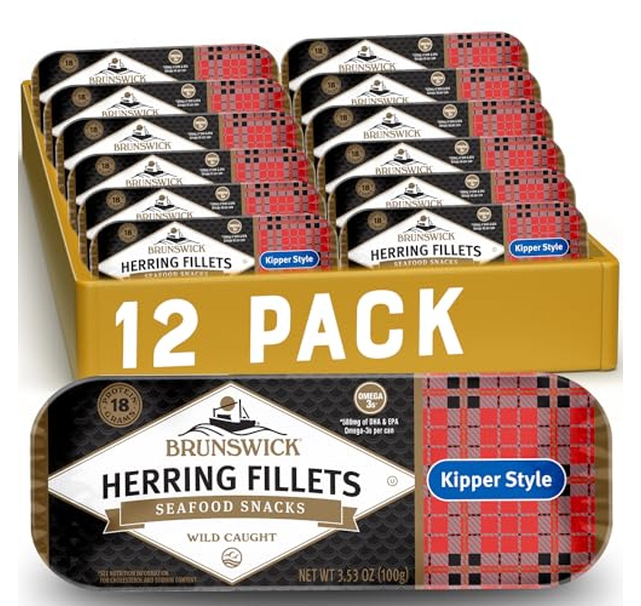 12 Pack Brunswick Boneless Kipper Herring Fillets Cans