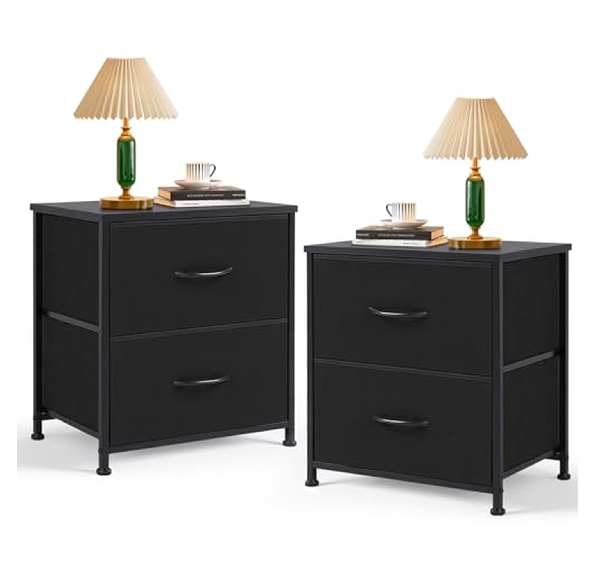2 Pack Small 2-Drawer Fabric Nightstand End Tables