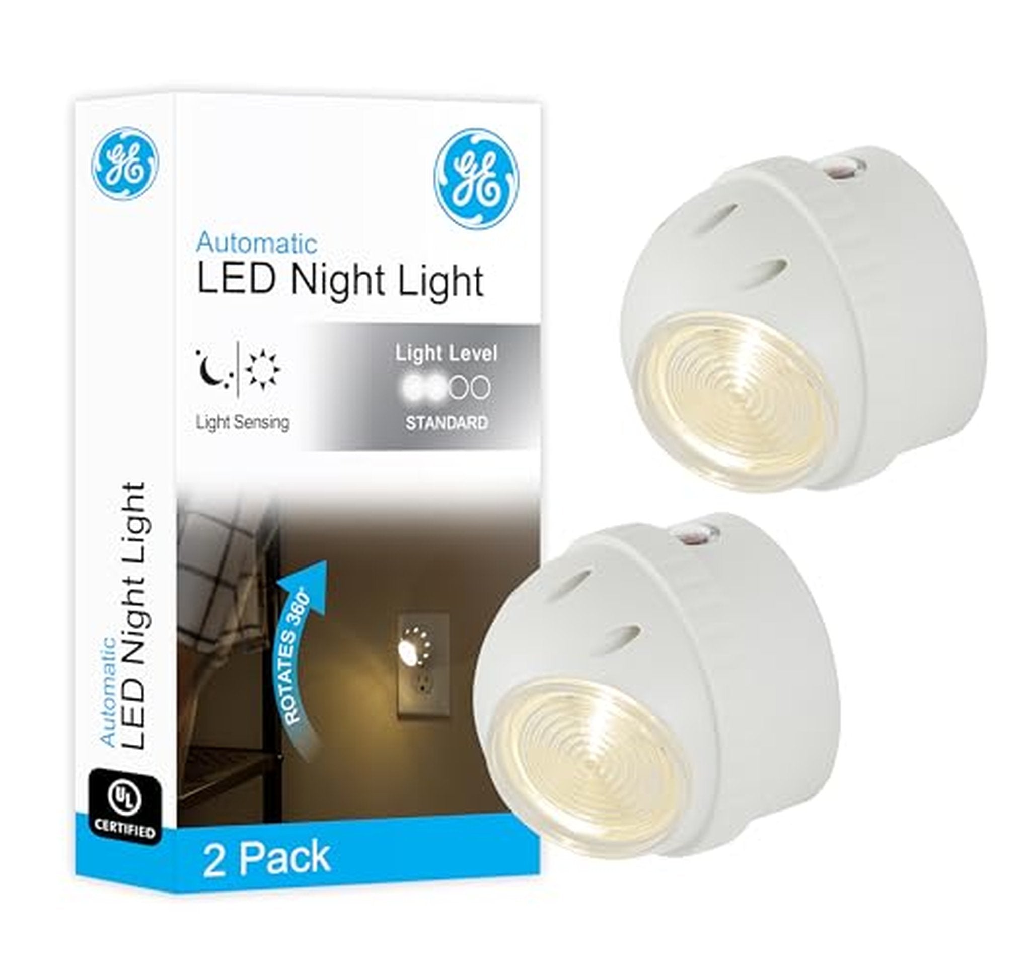 2 Pack GE Rotating Dusk-to-Dawn LED Night Lights