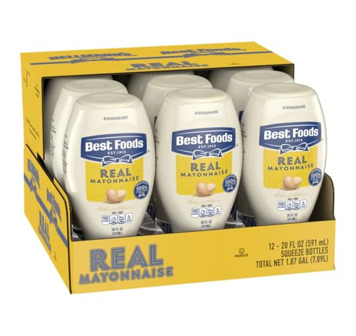 12 Pack Best Foods Real Mayonnaise Squeeze Bottles 20oz (OU-Pareve)