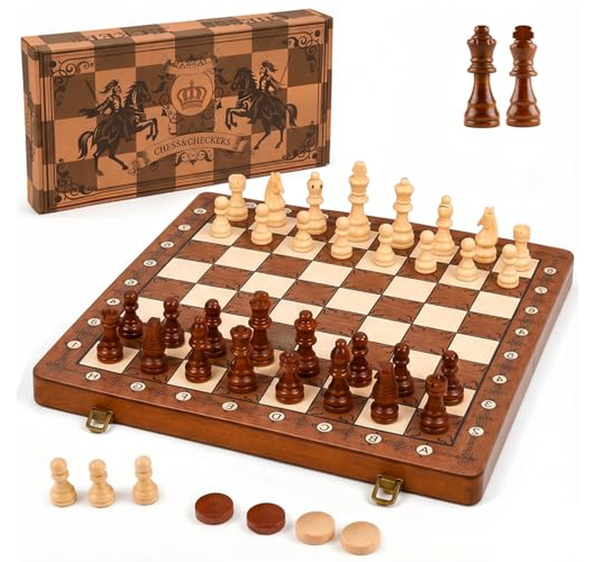Magnetic Wooden Chess and Checkers Board Game