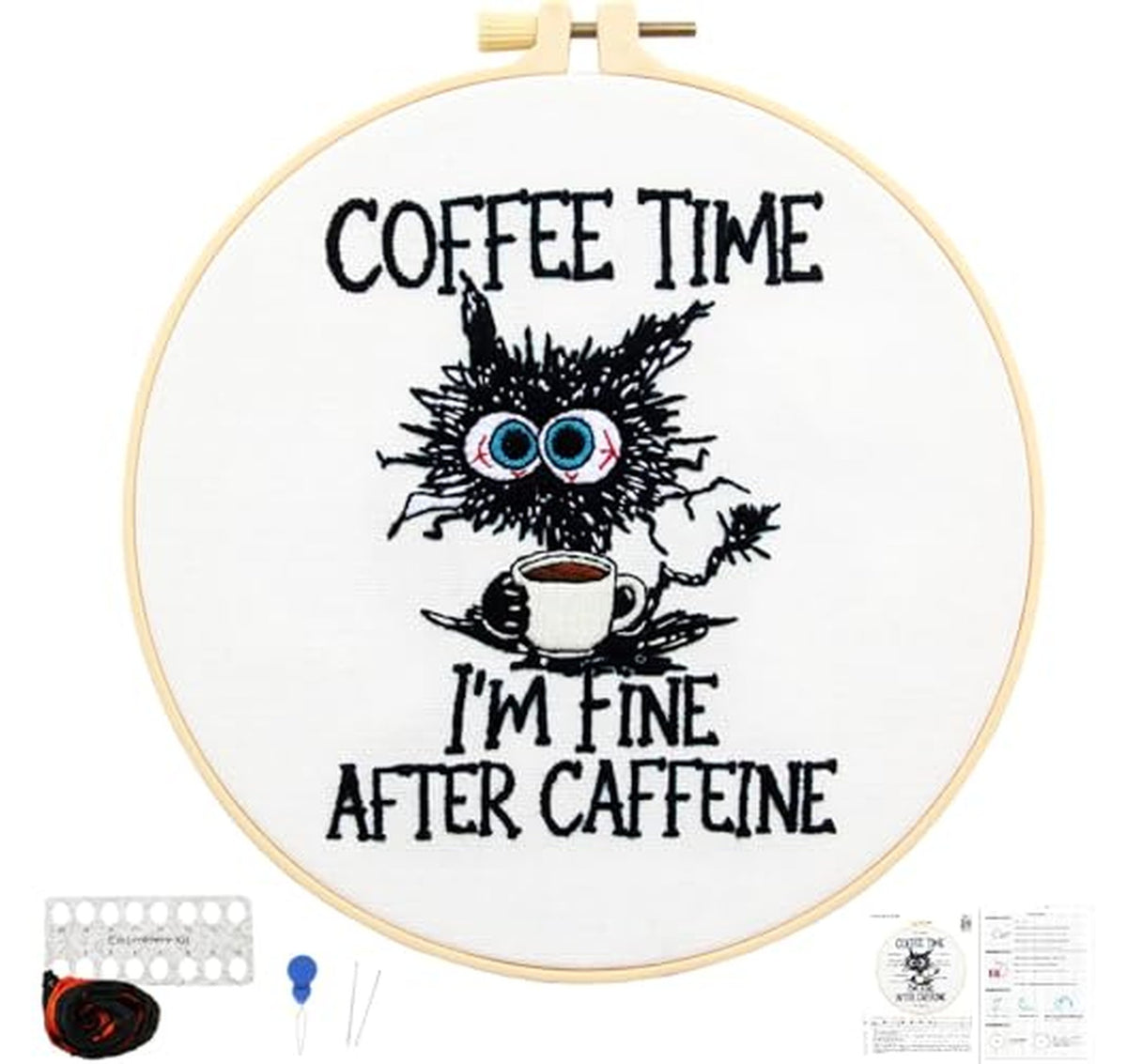 Cute Cat Coffee Hand Embroidery Starter Kit