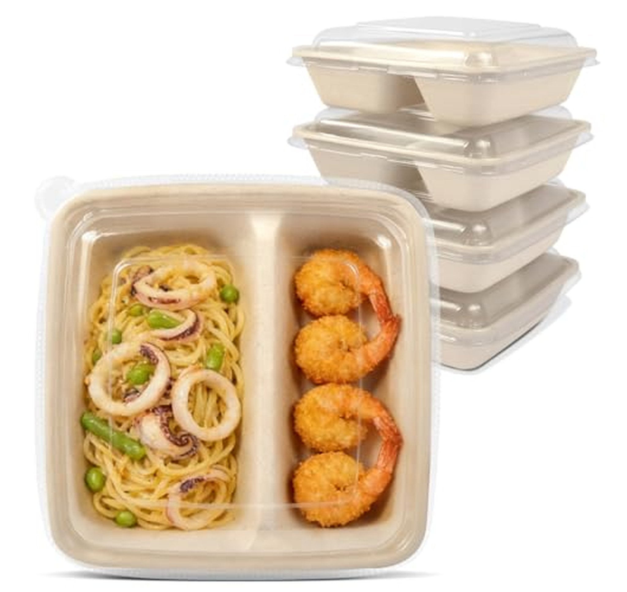 50 Pack Disposable 2-Compartment Meal Prep Containers