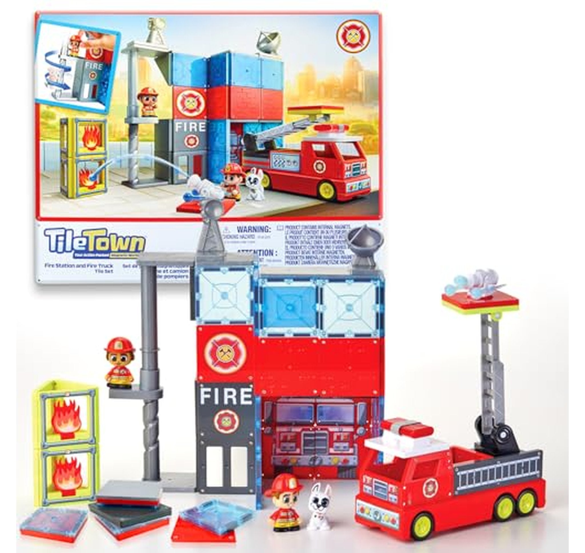 66 Piece Magnetic Tiles Fire Station Building Set