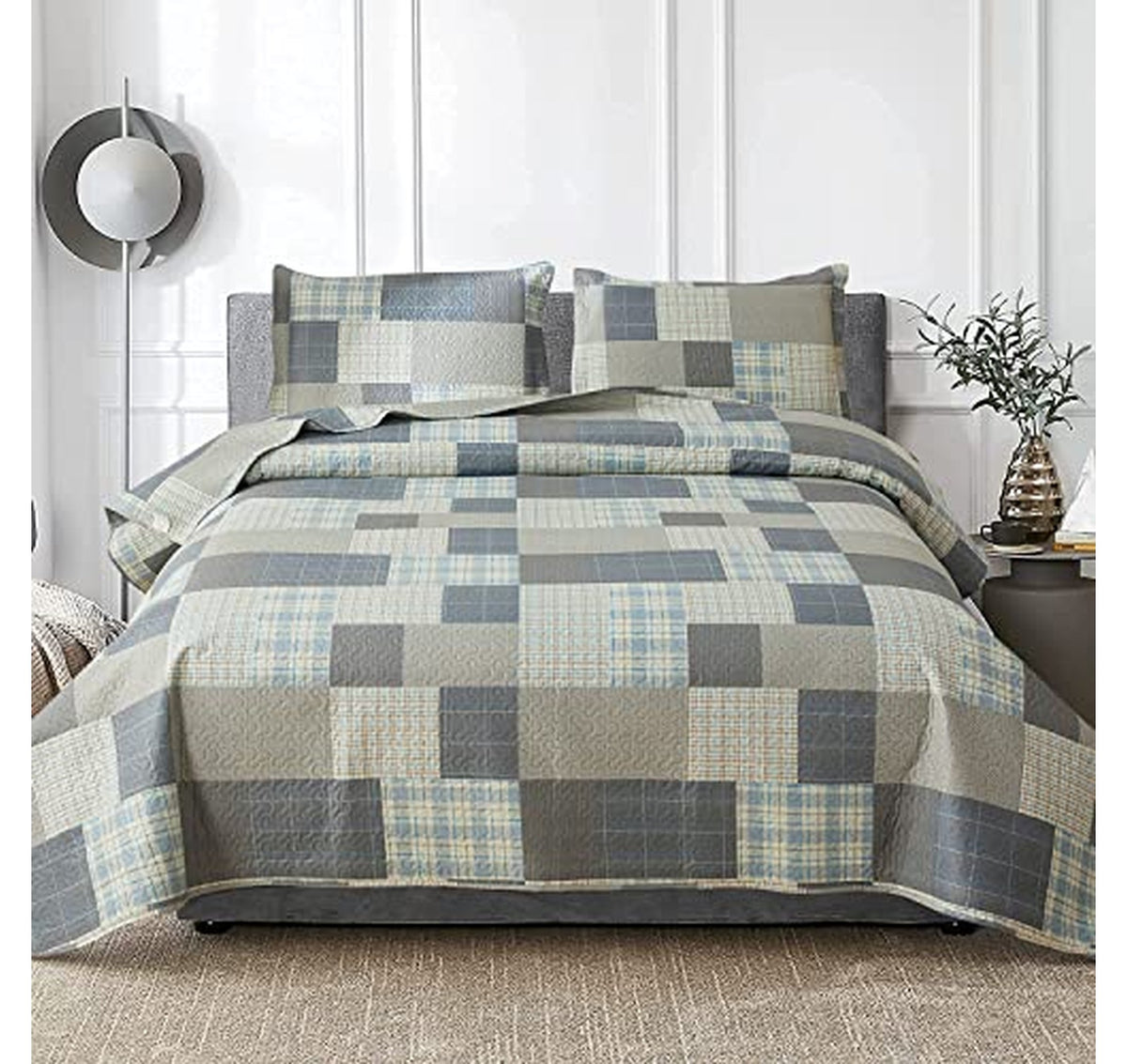 Plaid Lightweight Reversible Full/Queen Quilt Set 3-Piece