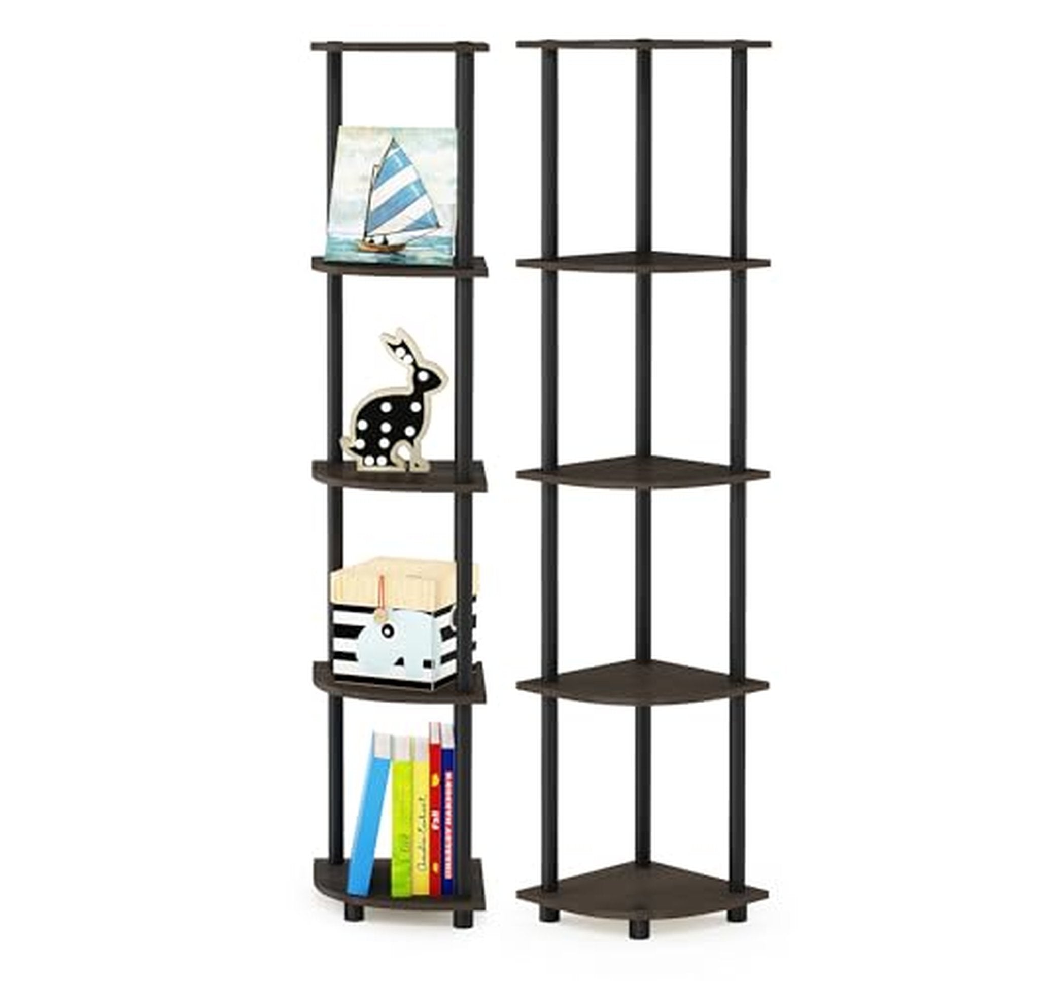 2 Pack Furinno 5-Tier Corner Bookshelf Shelves