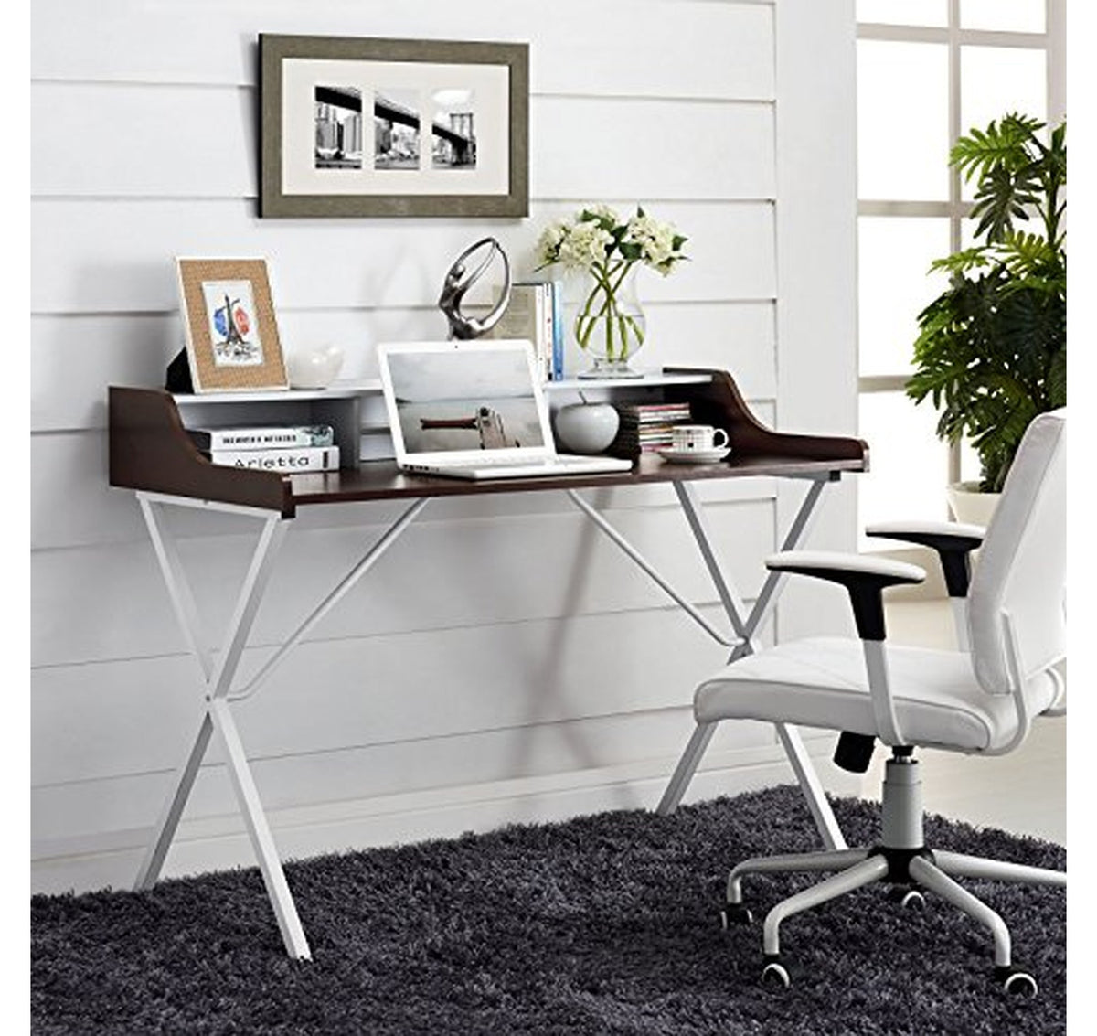 Modway Modern Writing Desk with Storage Cubbies