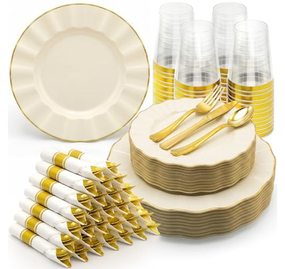 350 Count Scalloped Plastic Dinner Plates Set
