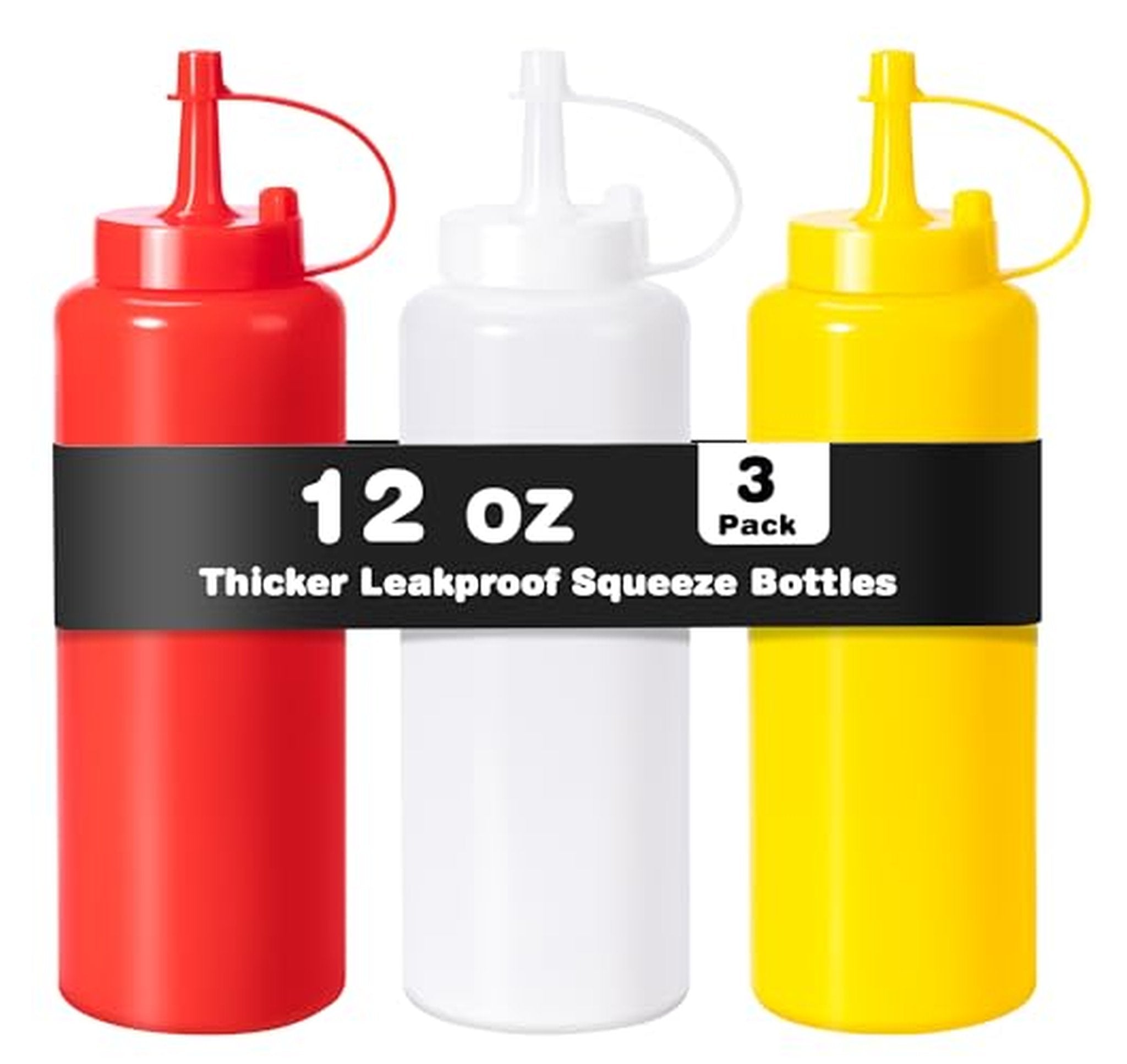3 Pack 12oz Leakproof Condiment Squeeze Bottles