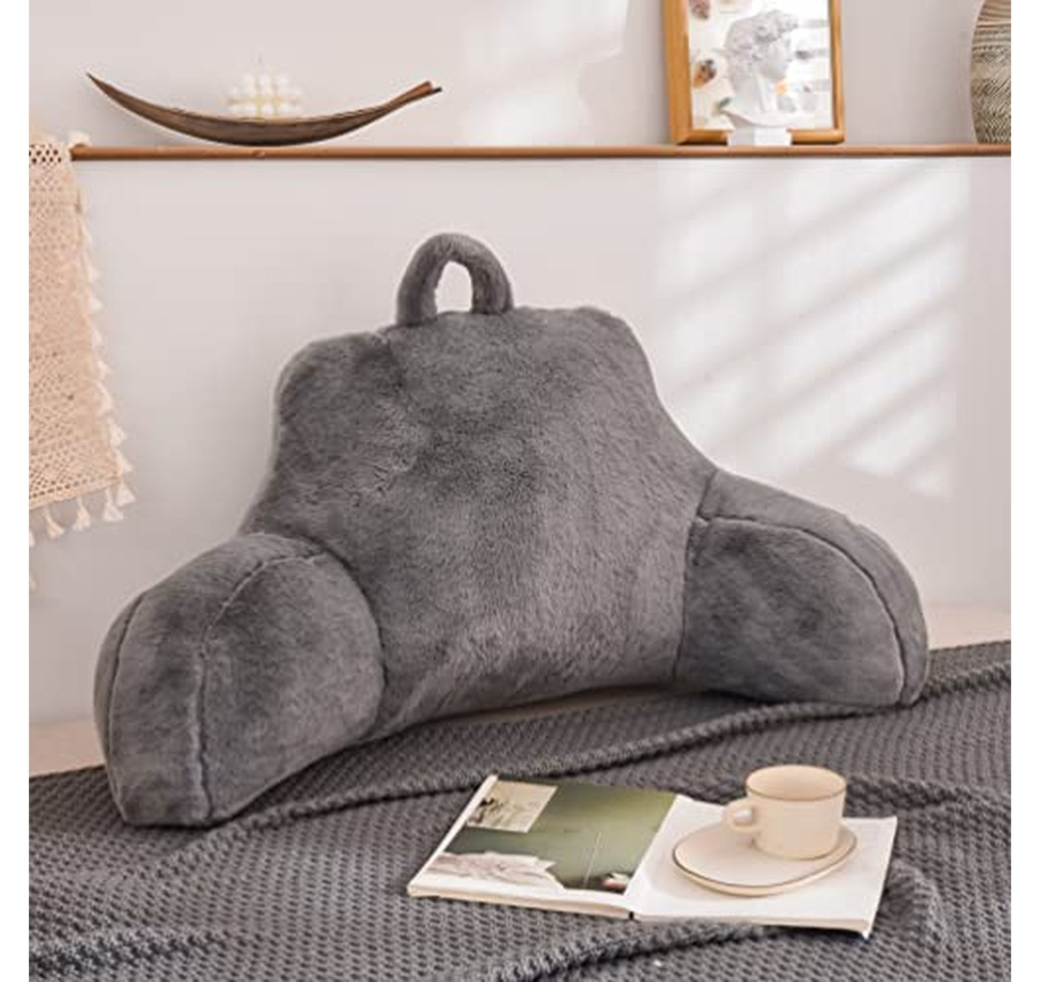 Shaggy Faux Fur Reading Pillow with Arms
