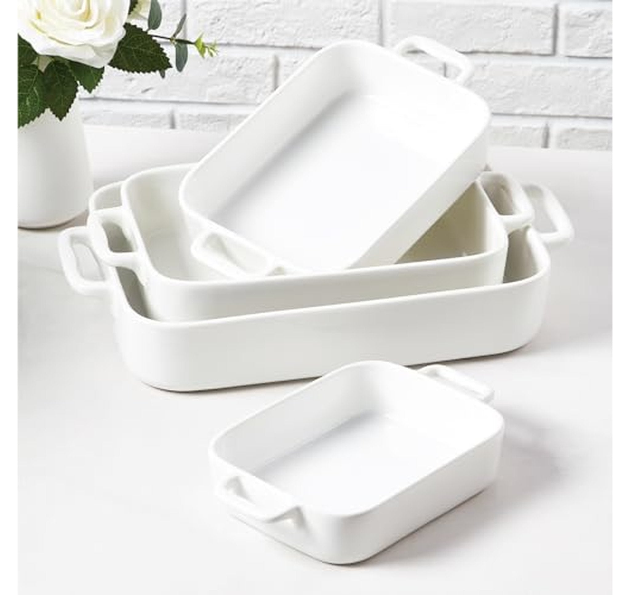 4 Pack Ceramic Casserole Baking Dishes with Handles