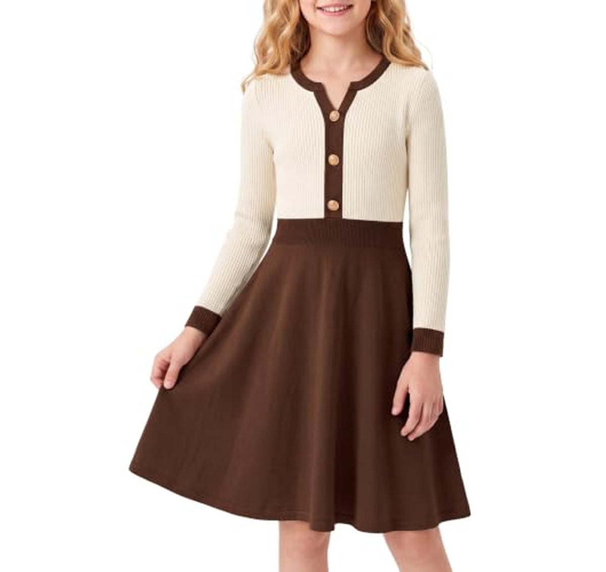 Girls Knit Long Sleeve Sweater Dress