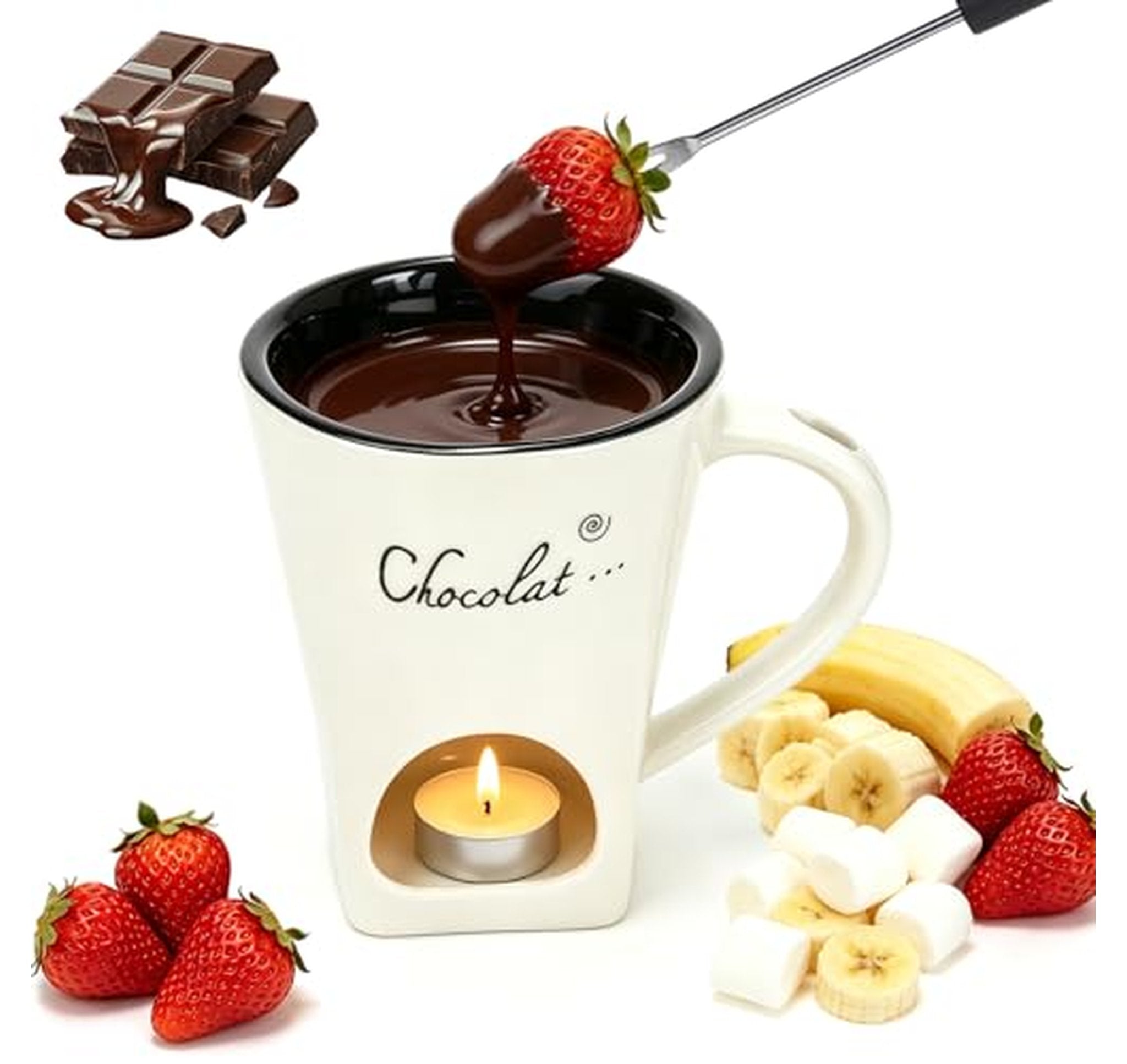 Ceramic Chocolate Fondue Mug with Fork