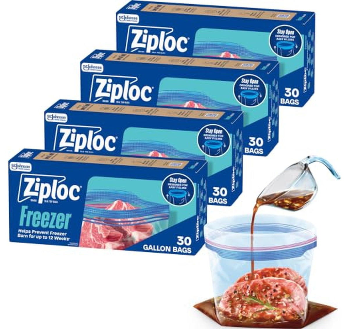 4 Pack Ziploc Gallon Freezer Storage Bags 120 Count