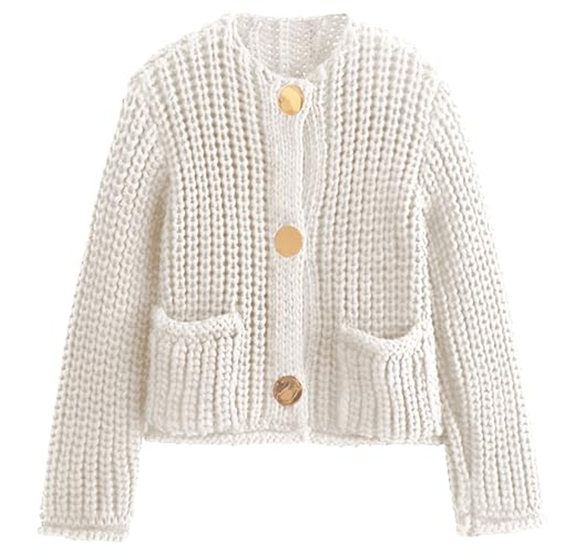Chunky Knit Button Down Cropped Cardigan Sweater