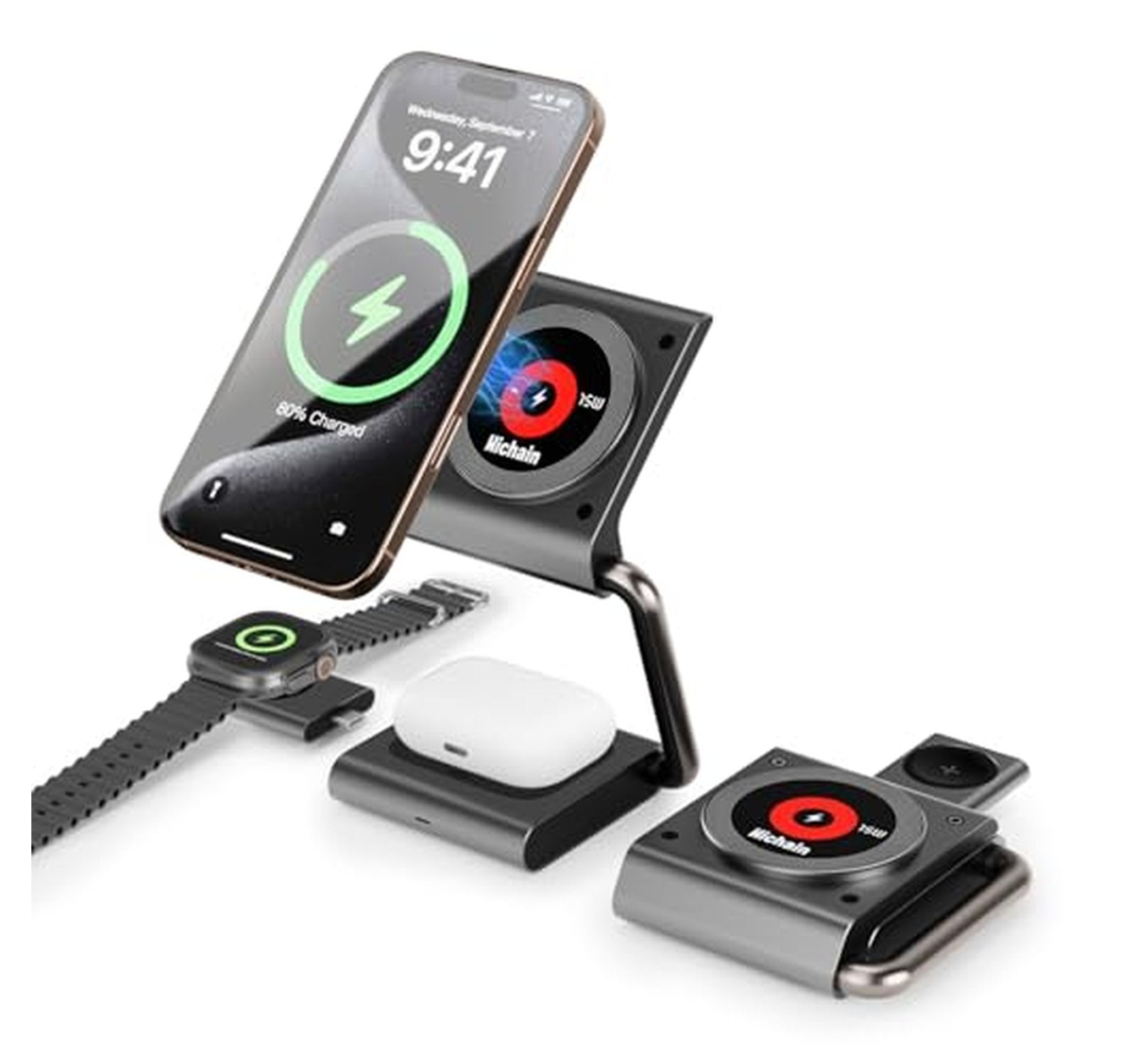 Foldable 3-in-1 Charging Station for iPhone, Watch, AirPods