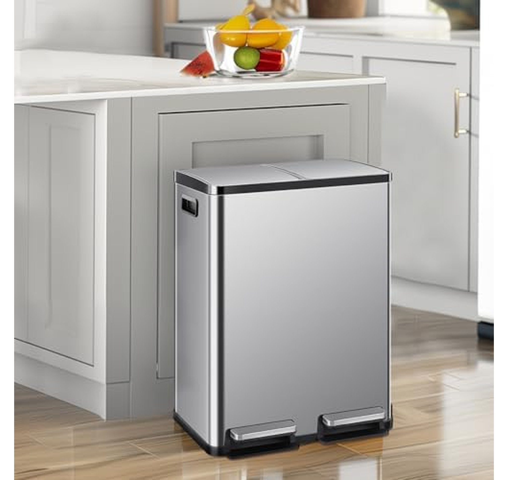 2 Pack 8-Gallon Stainless Steel Dual Trash Can