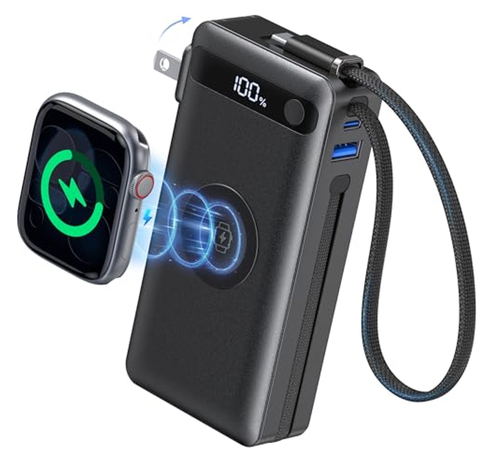 10000mAh Fast Charging Portable Charger with Built-in Cables