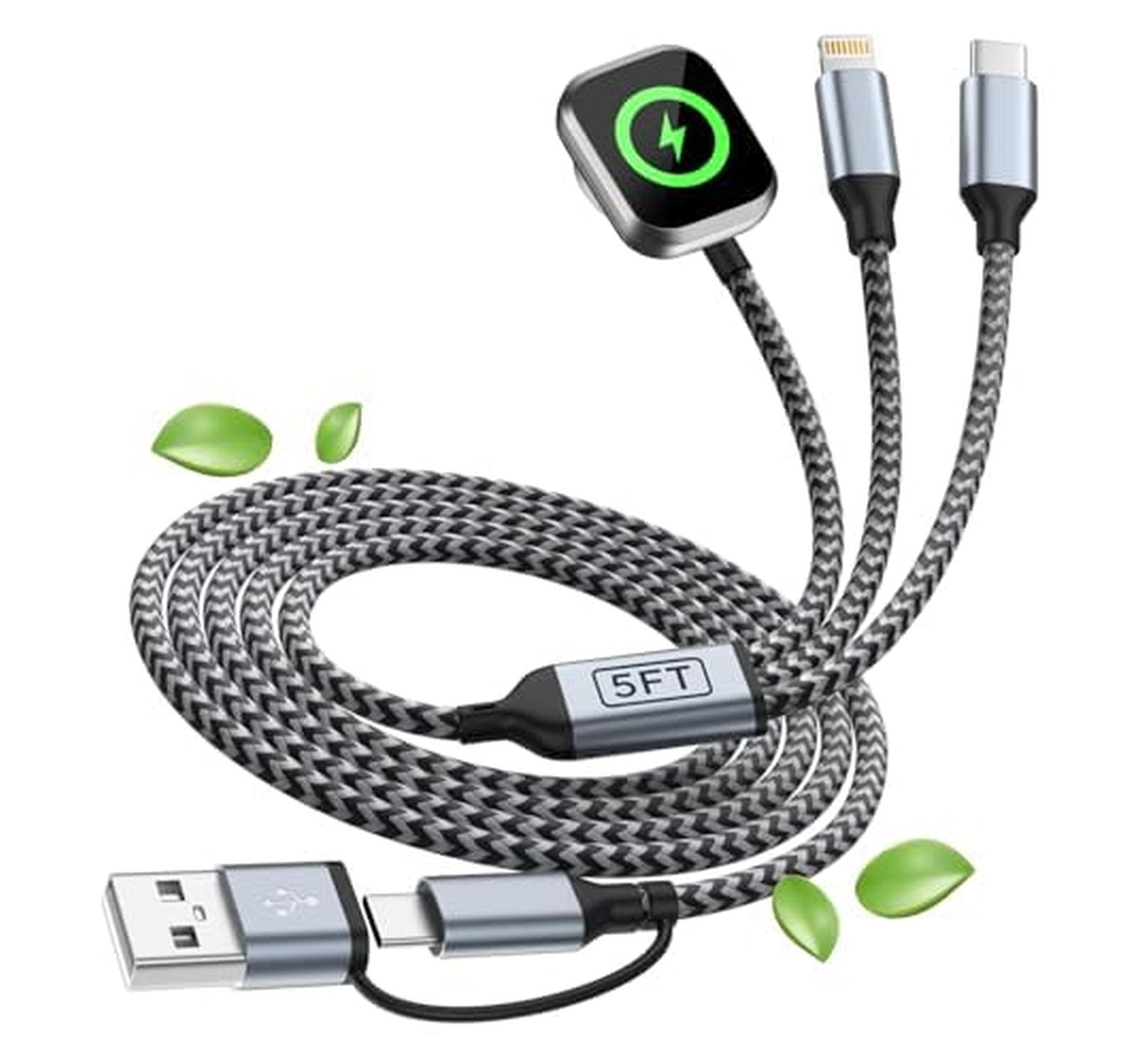 2 Pack Dual USB A/C iWatch Charging Cables