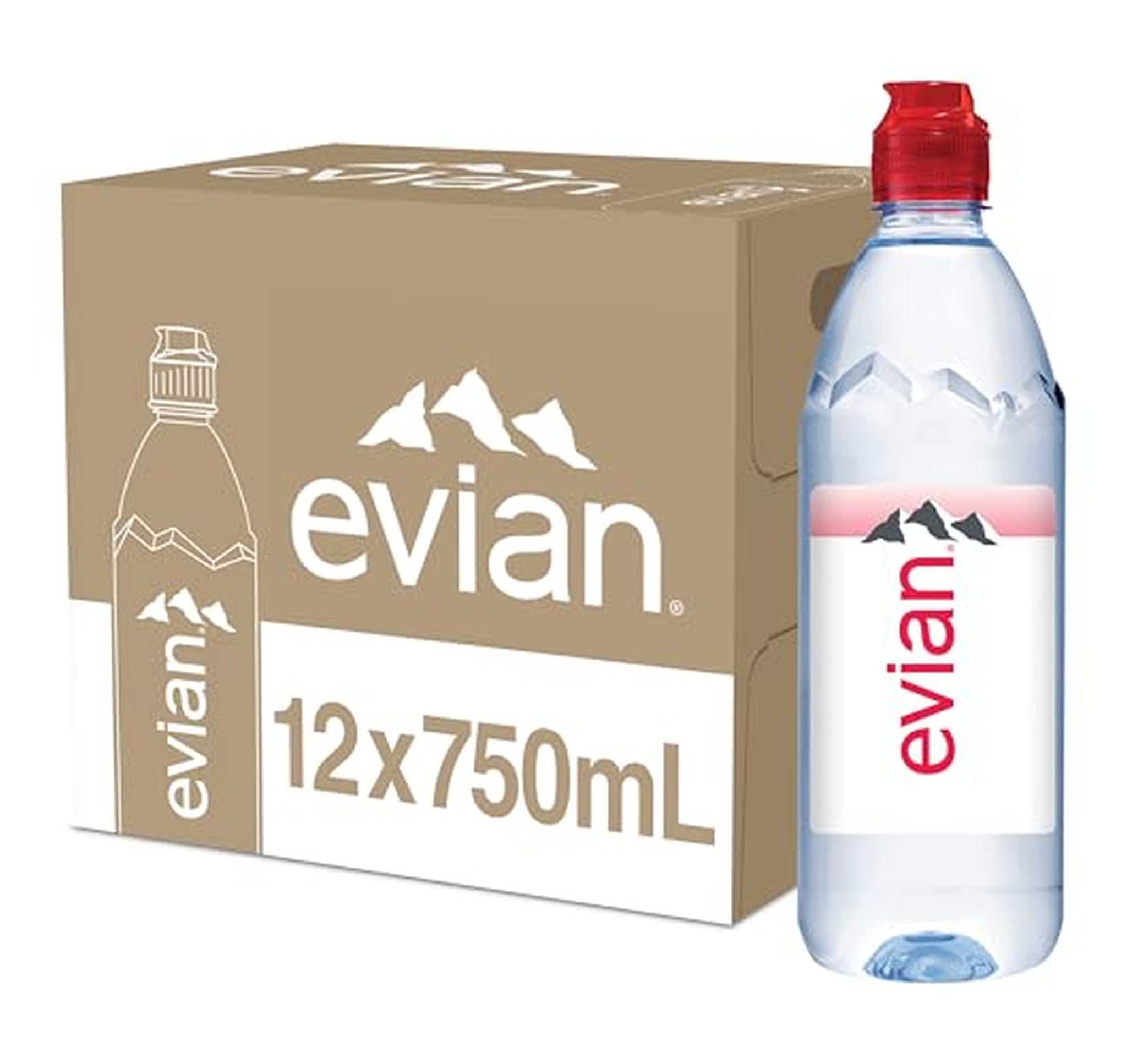 12 Pack evian 750ml Natural Spring Water Bottles