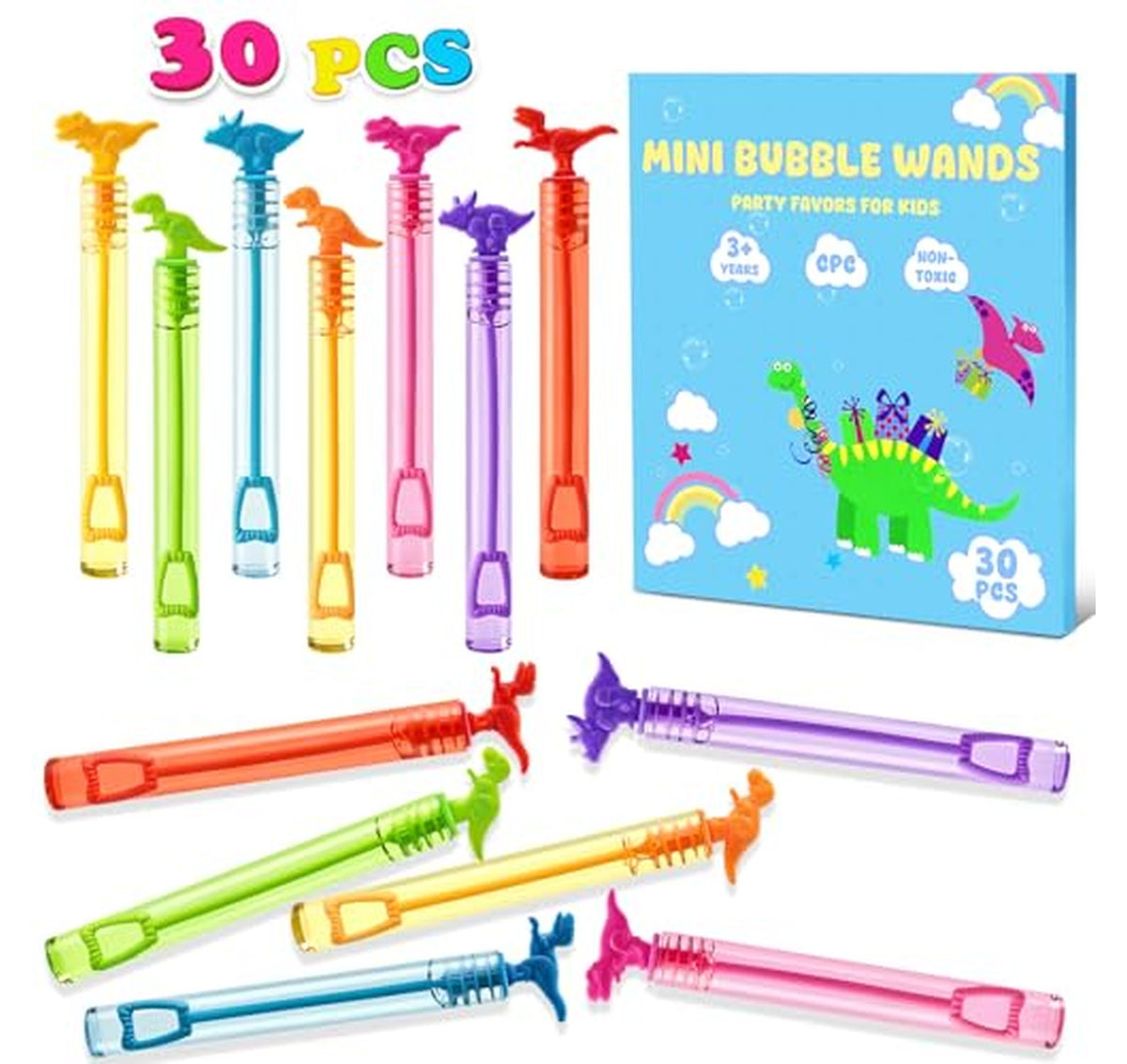 30 Pack Mini Dinosaur Bubble Wands Party Favors