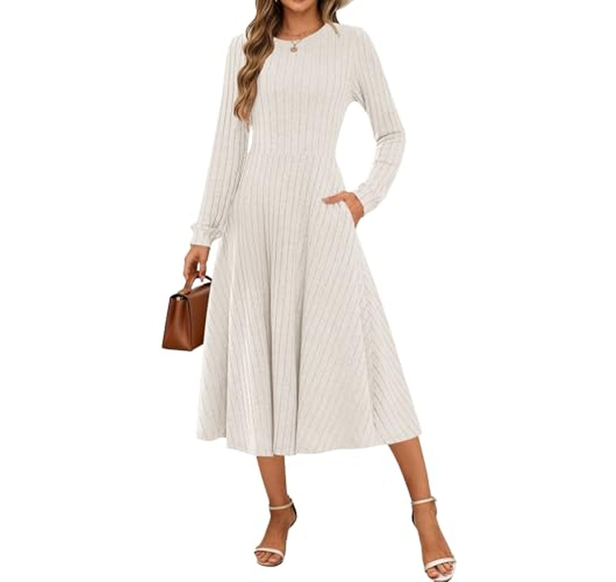 Long Sleeve Knit Midi Sweater Dress with Pockets