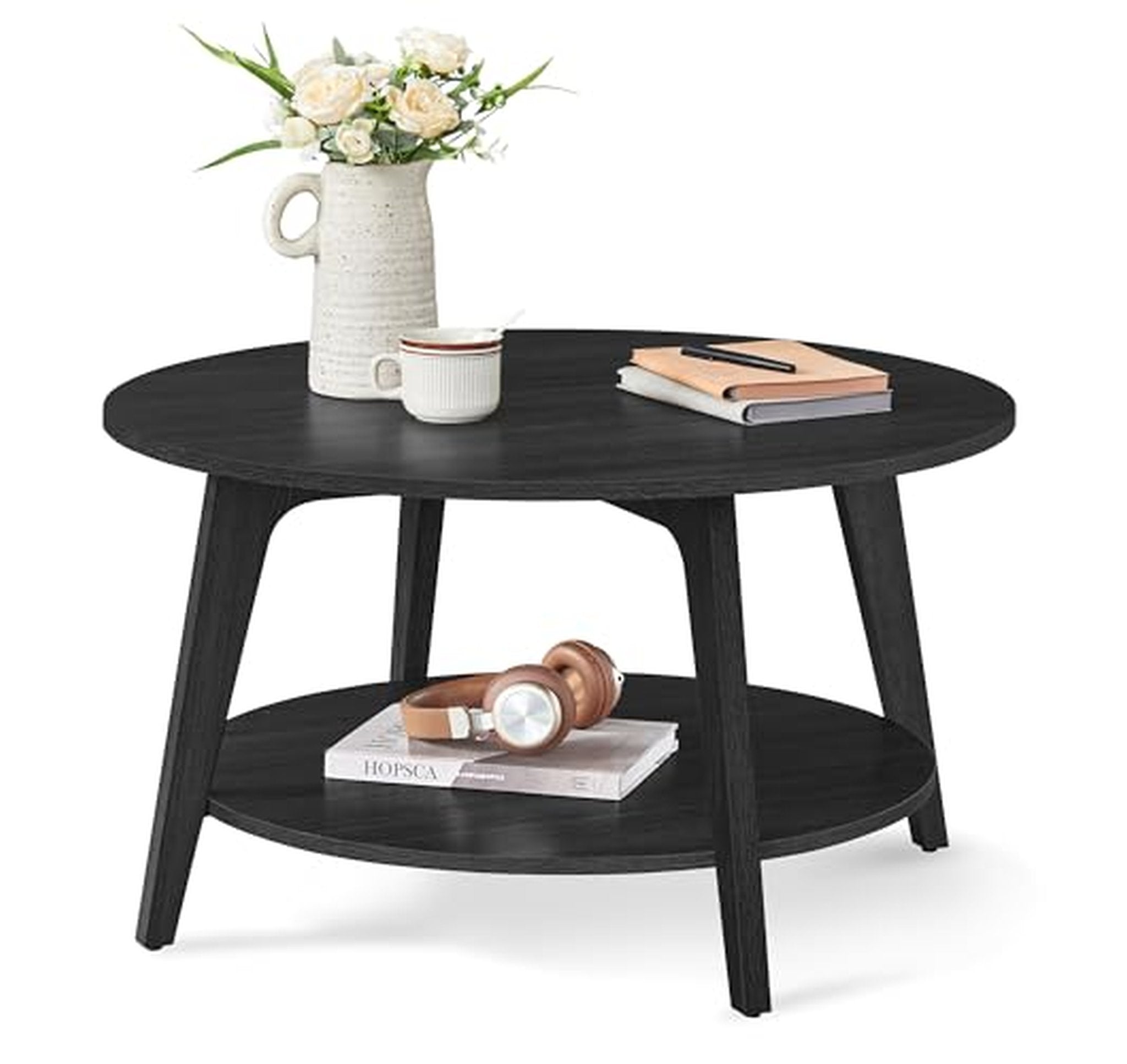 VASAGLE Round 2-Tier Coffee Table with Storage