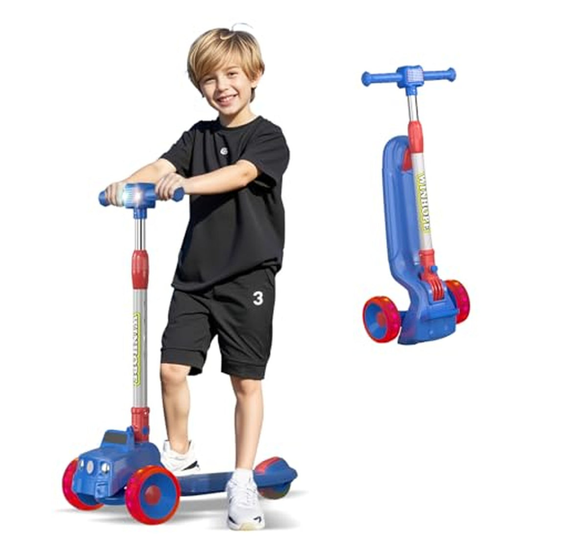 Foldable Car-Themed 3 Wheel Kids Scooter with Lights (2 Colors)