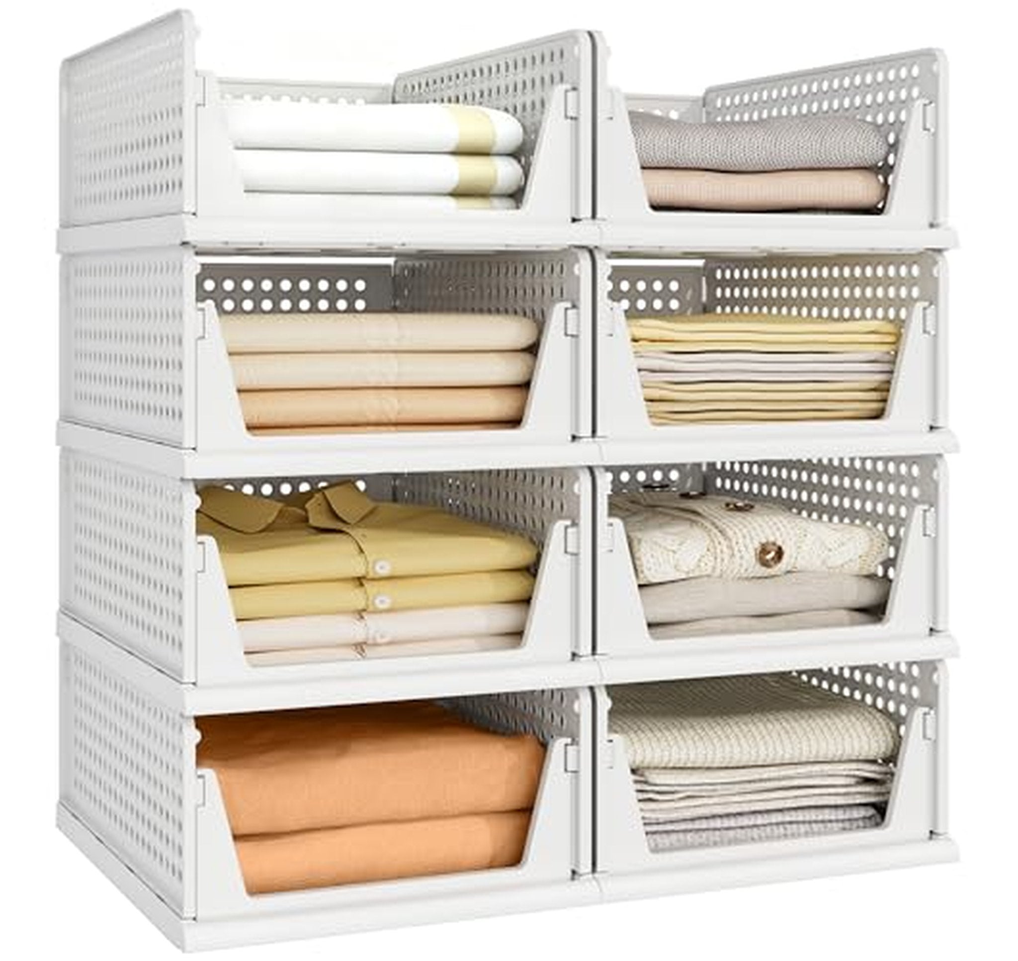 8 Pack Stackable Foldable Closet Storage Bins