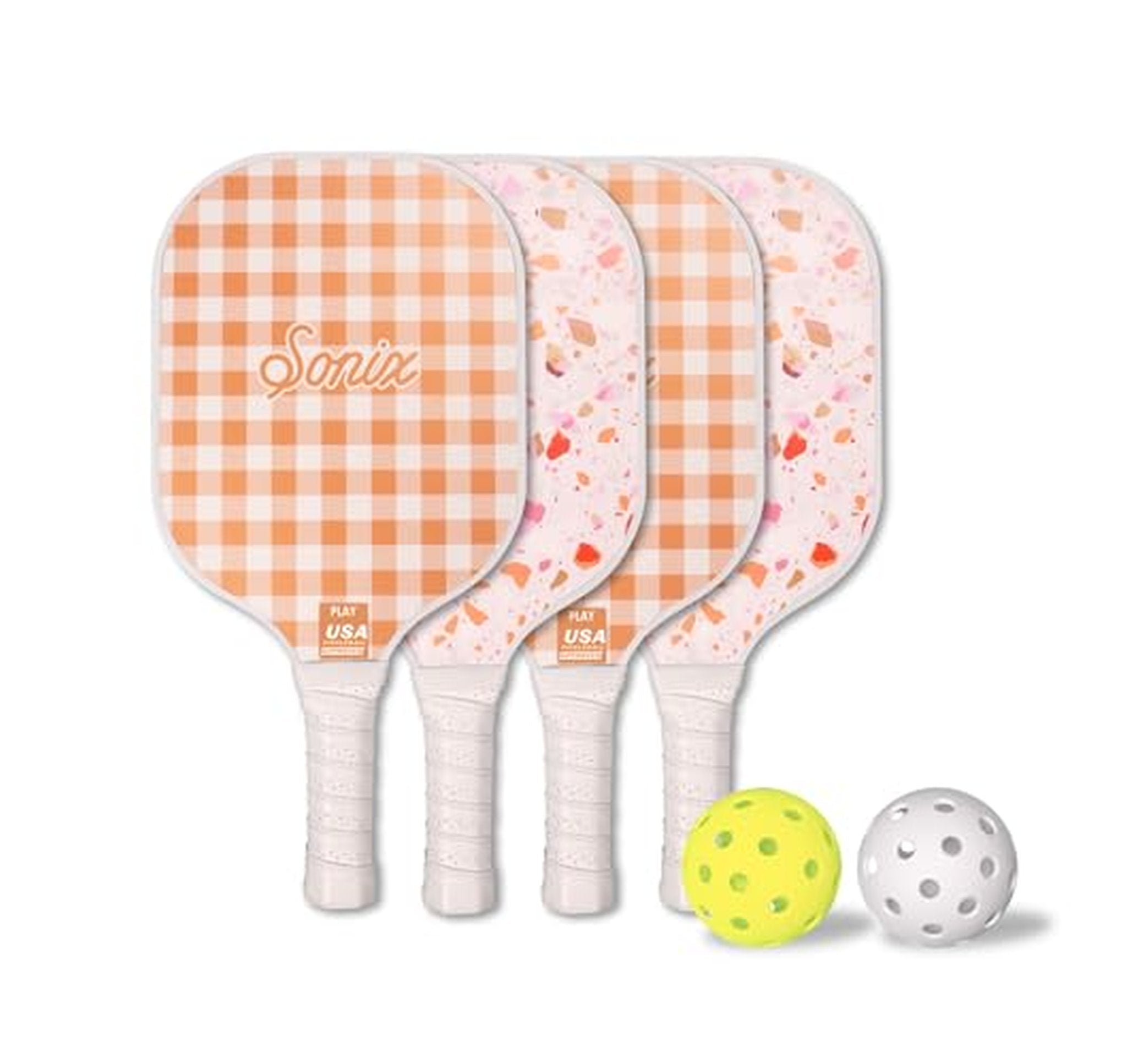 4 Pack Fiberglass Pickleball Paddles Set with Balls